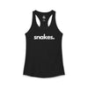 Snakes women's racerback tank in black — minimalist reptile-lover tank top supporting no-kill animal rescues