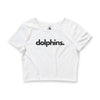 DOLPHINS, PERIOD Women's Crop Tee in White — t-shirts that gives back to ocean wildlife rescues