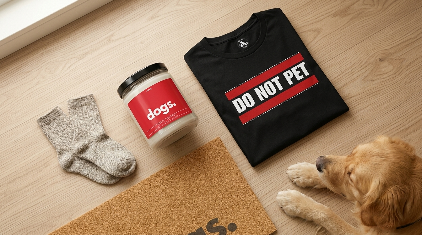 Golden Retriever surrounded by dog lover gift ideas that give back to rescues