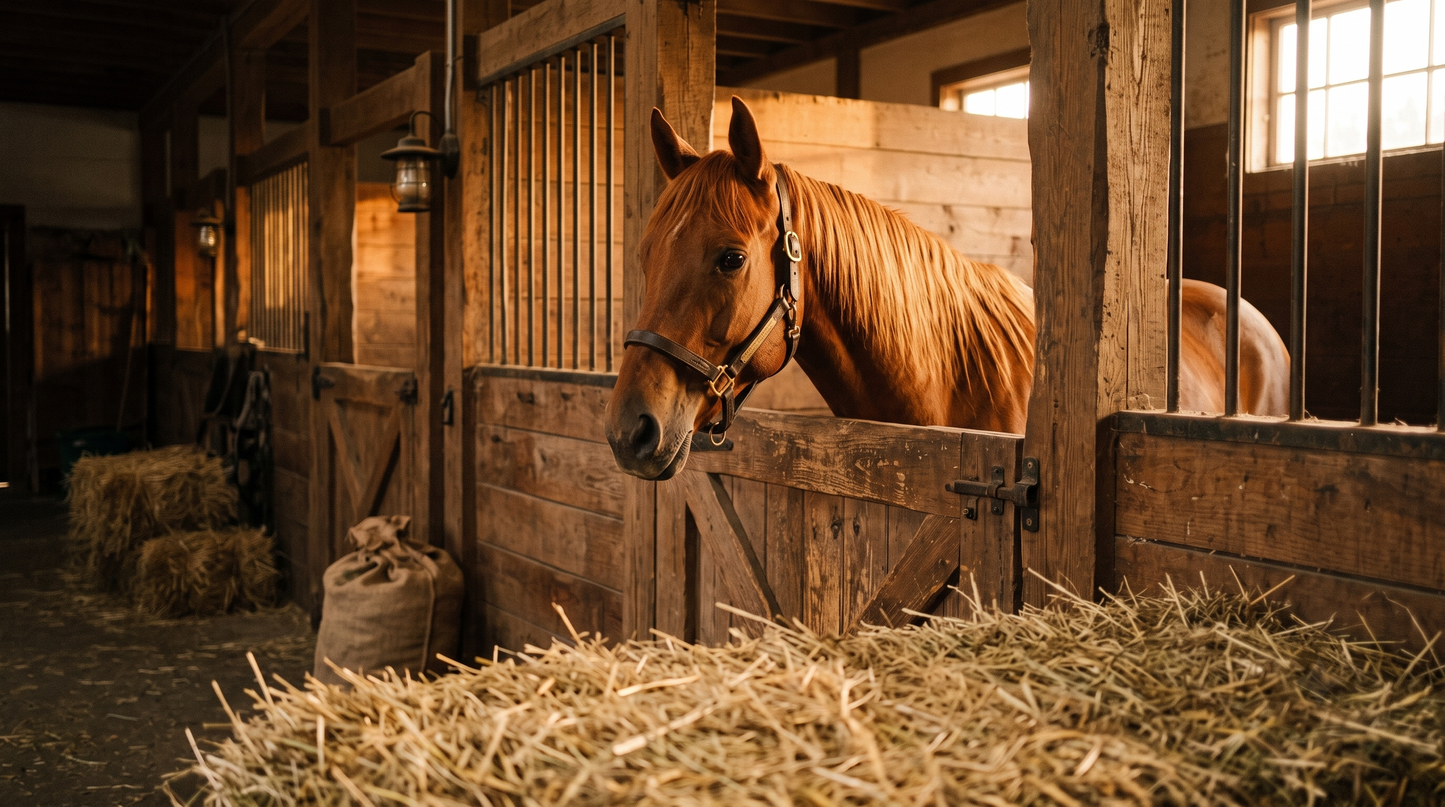 Horse in its stall at golden hour, horse lover gift ideas that give back