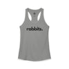 Rabbits women's racerback tank in heather gray — minimalist wildlife tank top supporting no-kill animal rescues