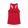 SHARKS, PERIOD. Women's Lightweight Racerback Tank in Solid Red — tank top that gives back to ocean wildlife rescues