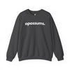 OPOSSUMS, PERIOD. Unisex Crewneck Sweatshirt in Dark Heather — sweatshirts that gives back to wildlife rescues