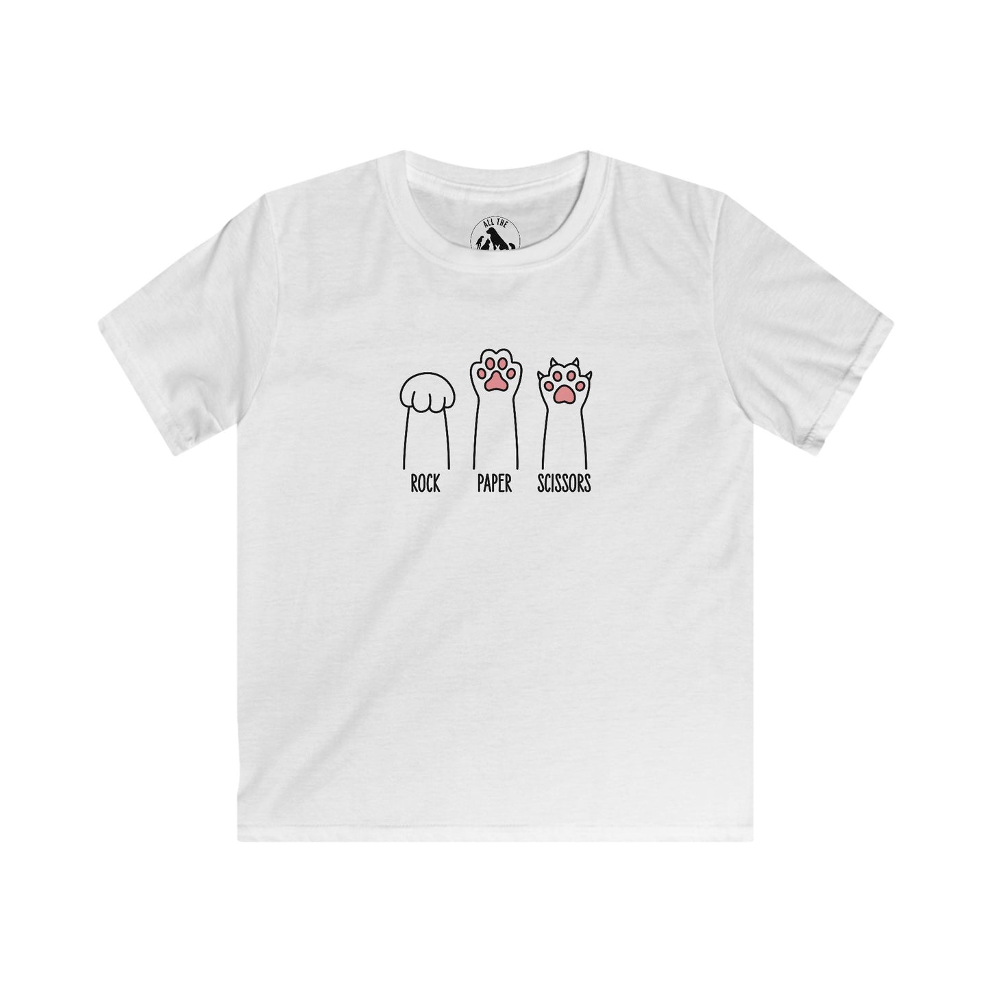 Rock, Paper, Scissors Kids Softstyle Tee in White — t-shirts that gives back to animal rescues