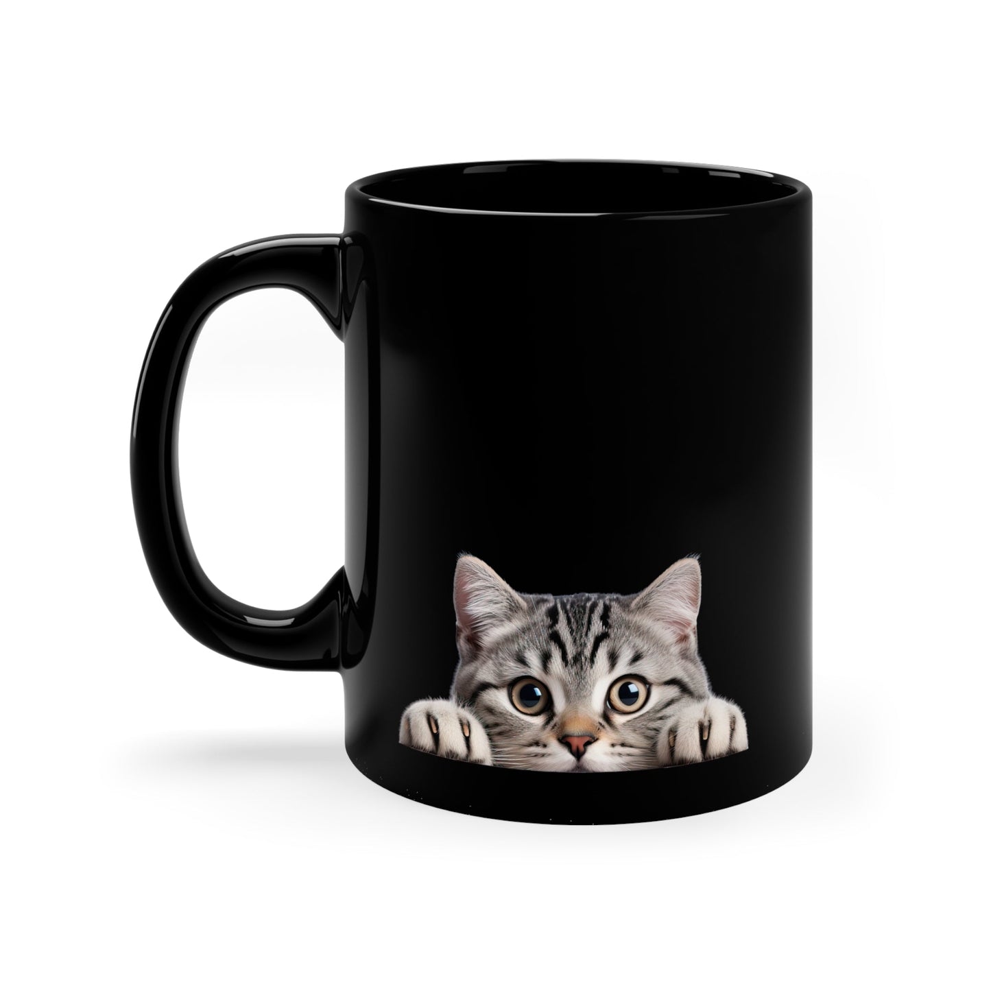 Peeking Cat Black Ceramic Mug 11 oz - American Shorthair