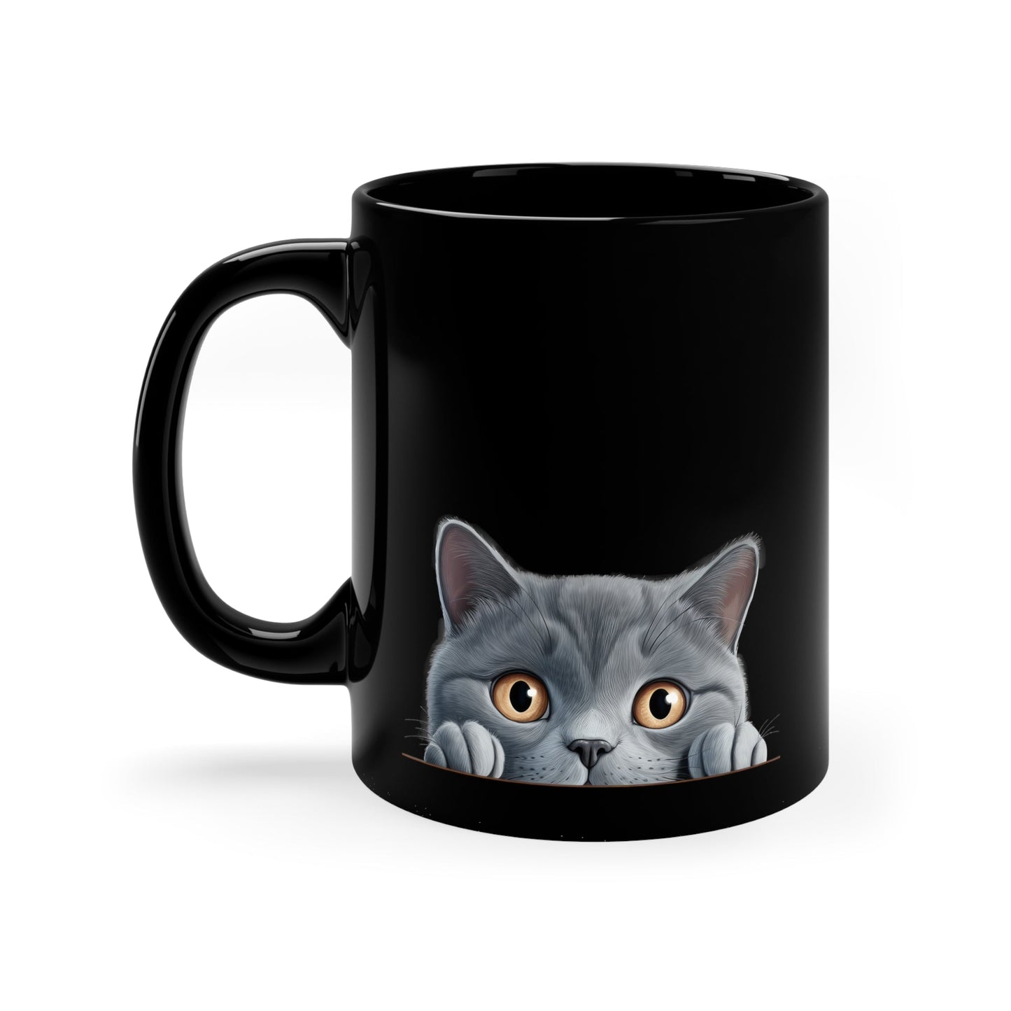 Peeking Cat Black Ceramic Mug 11 oz - Chartreux