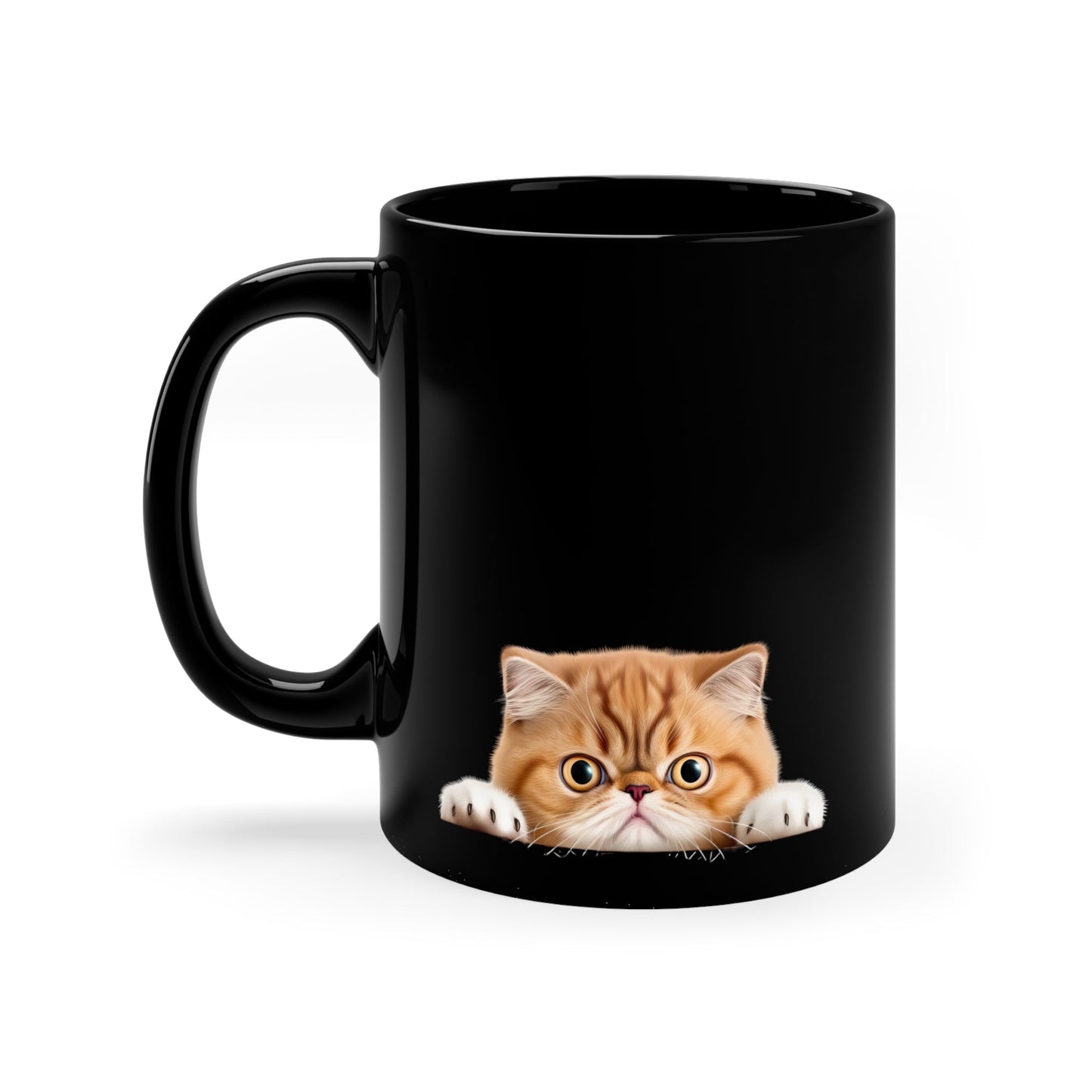 Peeking Cat Black Ceramic Mug 11 oz - Exotic Shorthair