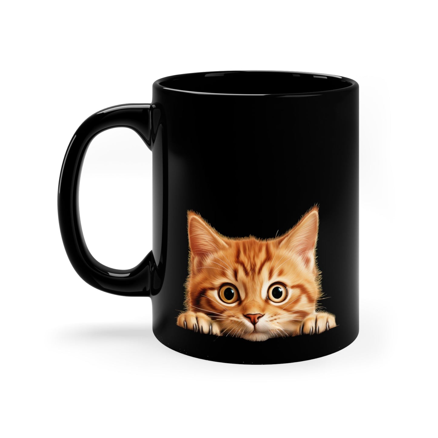 Peeking Cat Black Ceramic Mug 11 oz - Manx