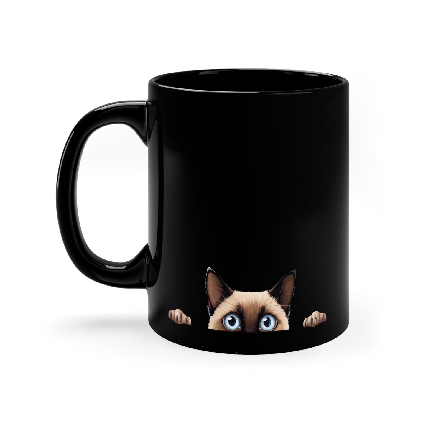 Peeking Cat Black Ceramic Mug 11 oz - Siamese