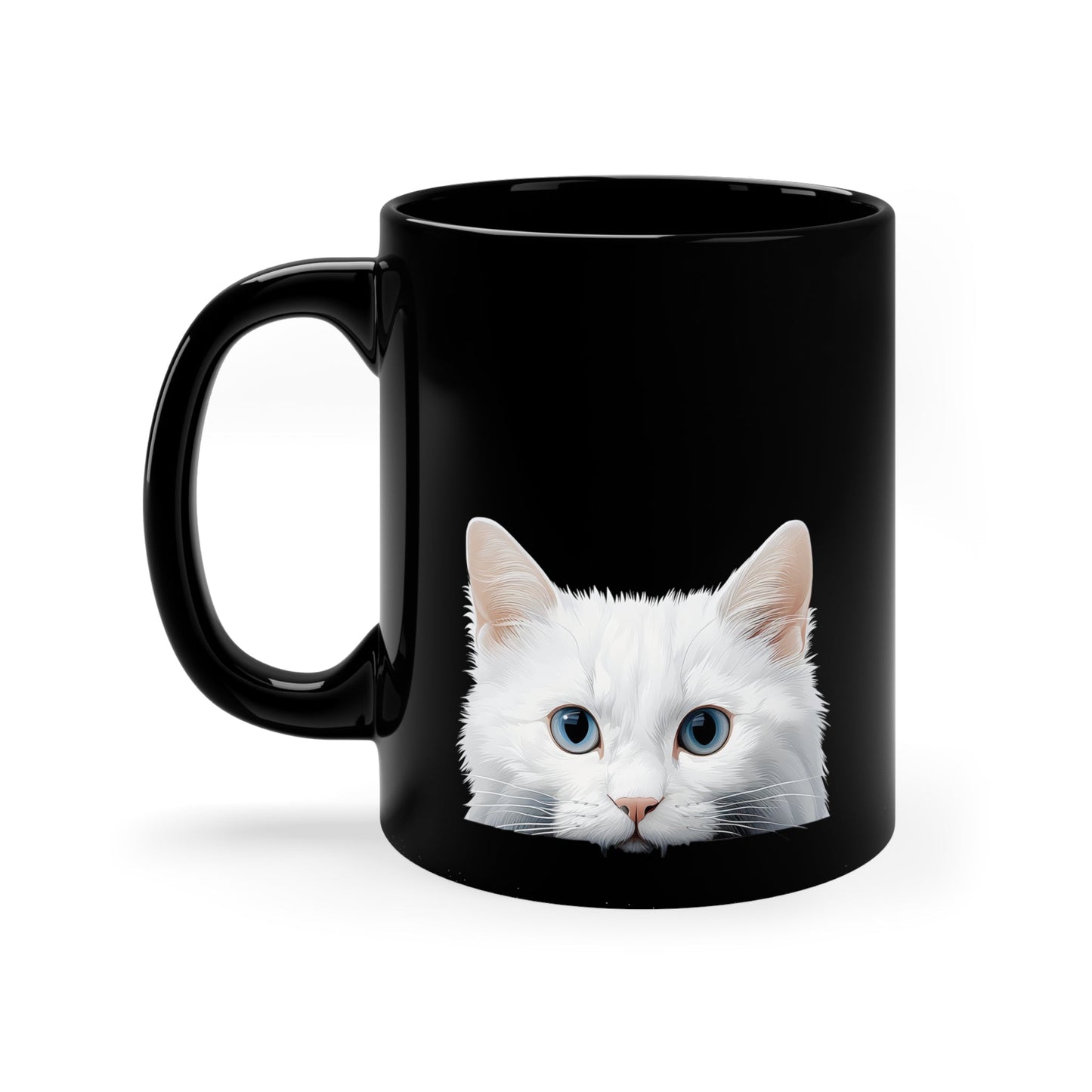 Peeking Cat Black Ceramic Mug 11 oz - Turkish Angora