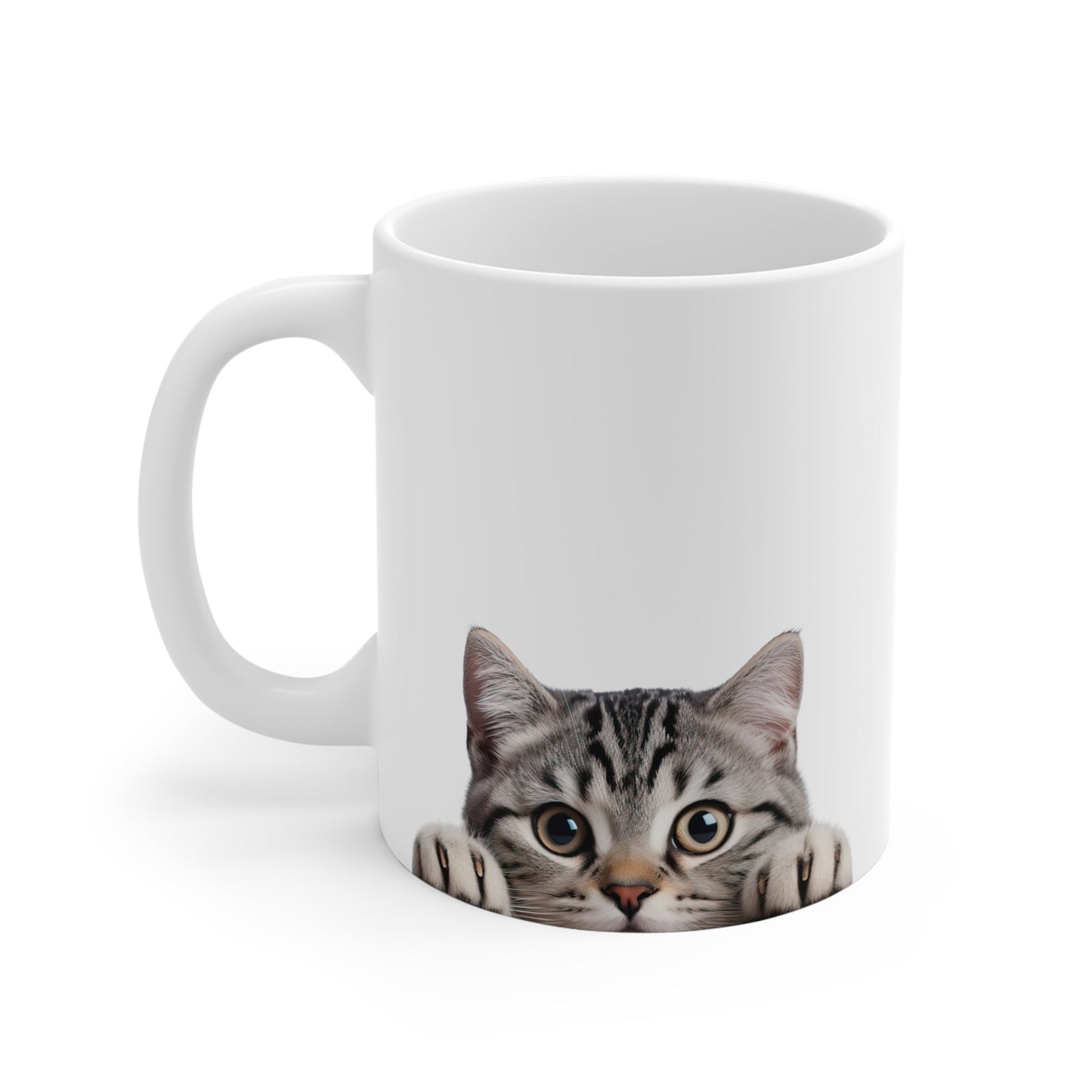 Peeking Cat White Ceramic Mug 11 oz - American Shorthair
