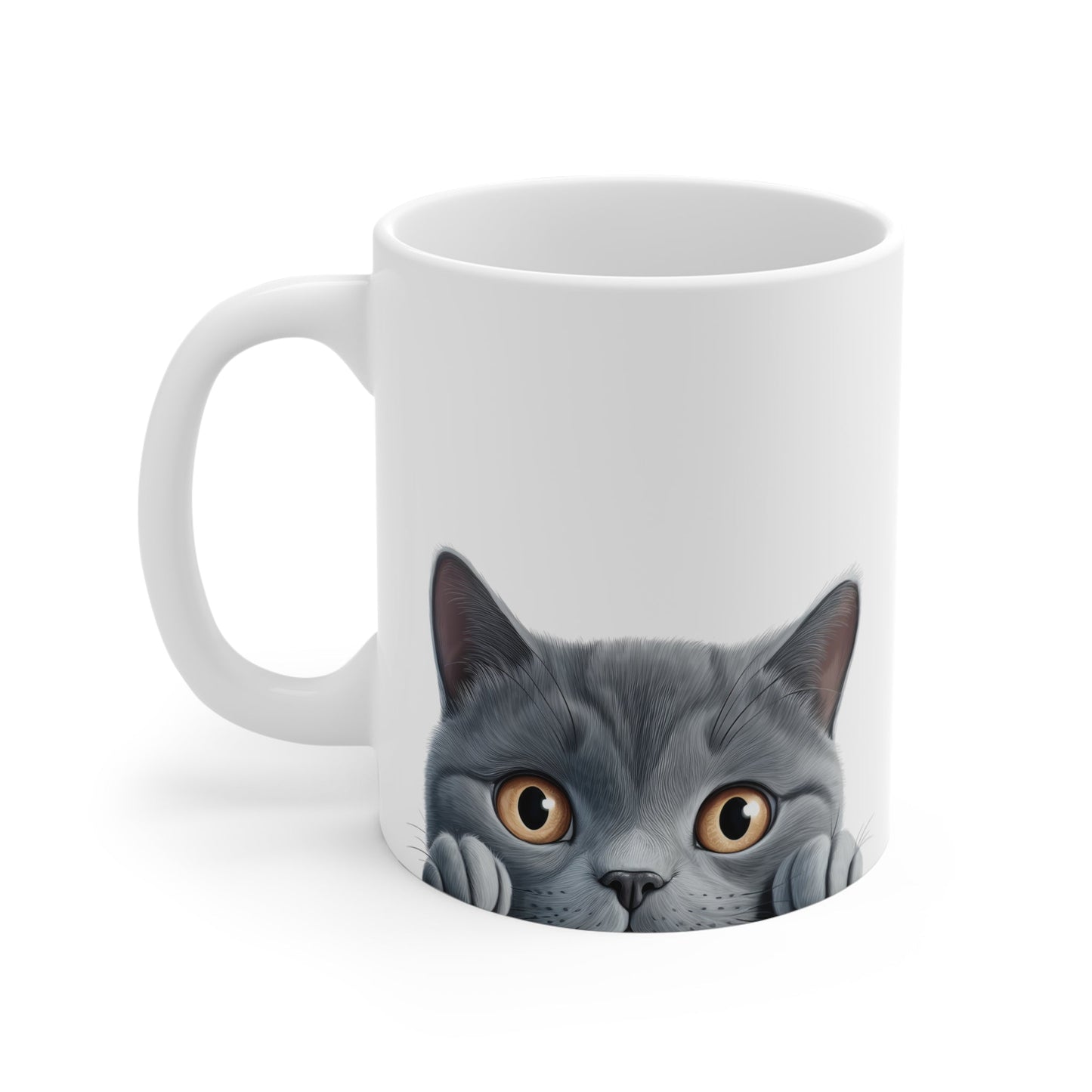 Peeking Cat White Ceramic Mug 11 oz - Chartreux
