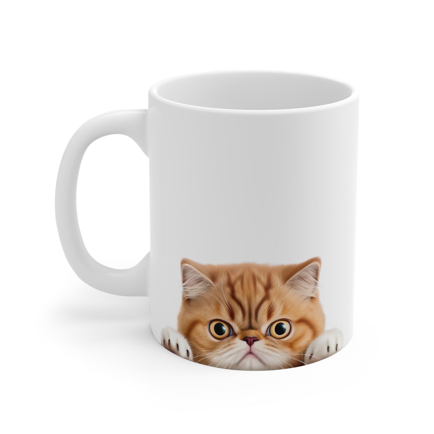 Peeking Cat White Ceramic Mug 11 oz - Exotic Shorthair