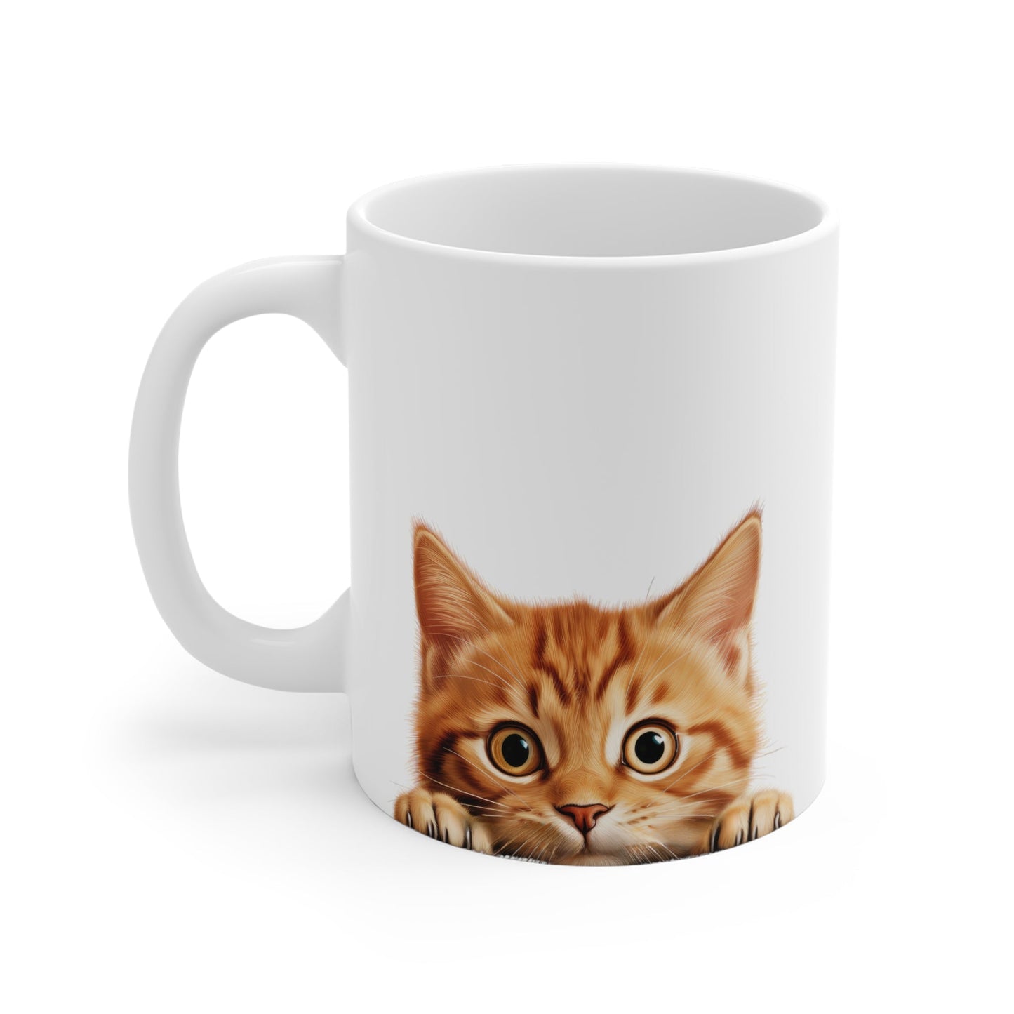Peeking Cat White Ceramic Mug 11 oz - Manx