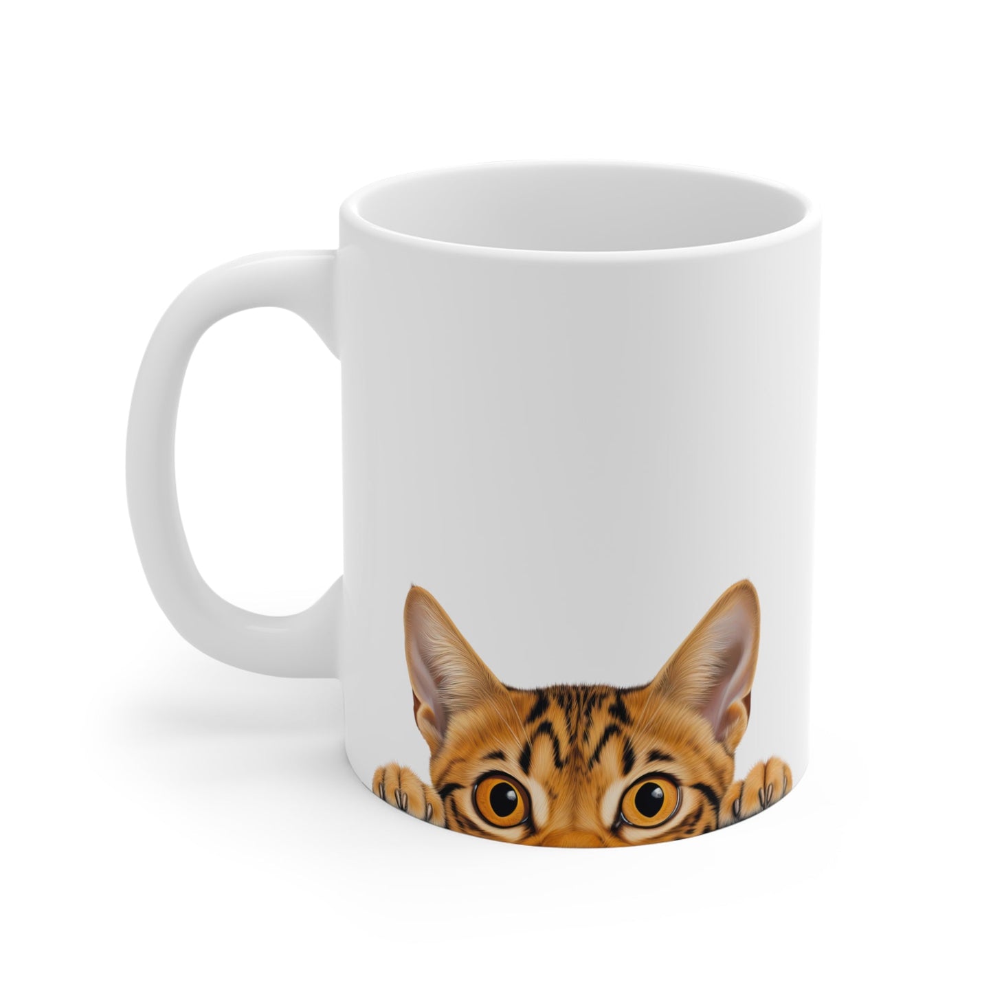 Peeking Cat White Ceramic Mug 11 oz - Ocicat