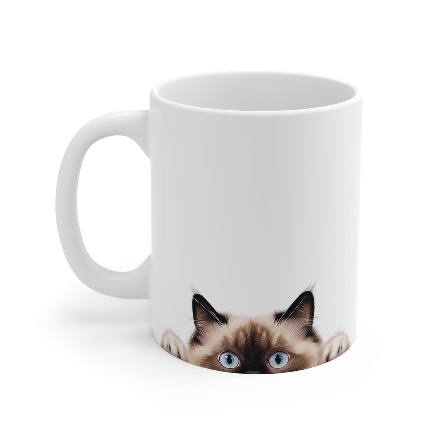 Peeking Cat White Ceramic Mug 11 oz - Ragdoll