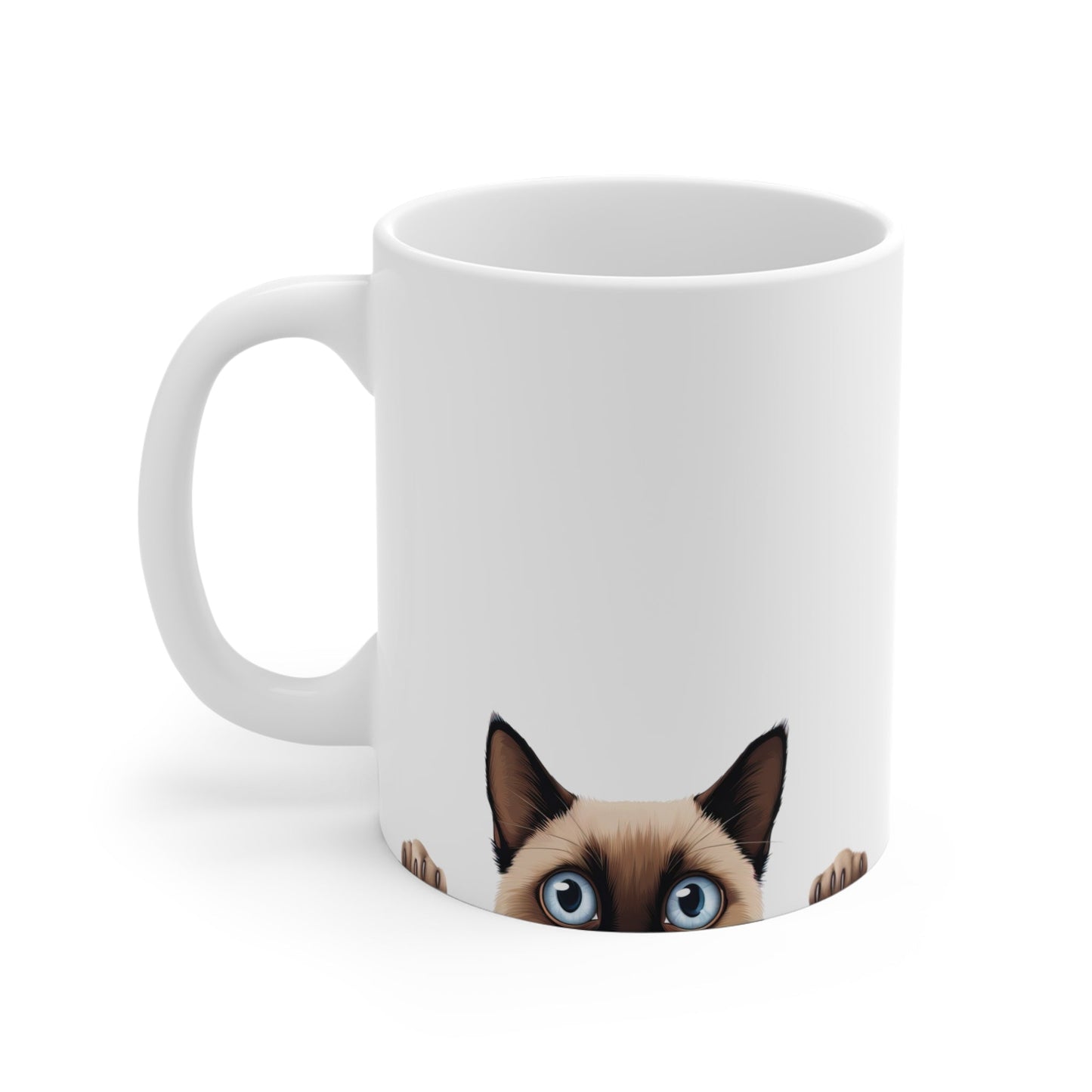 Peeking Cat White Ceramic Mug 11 oz - Siamese