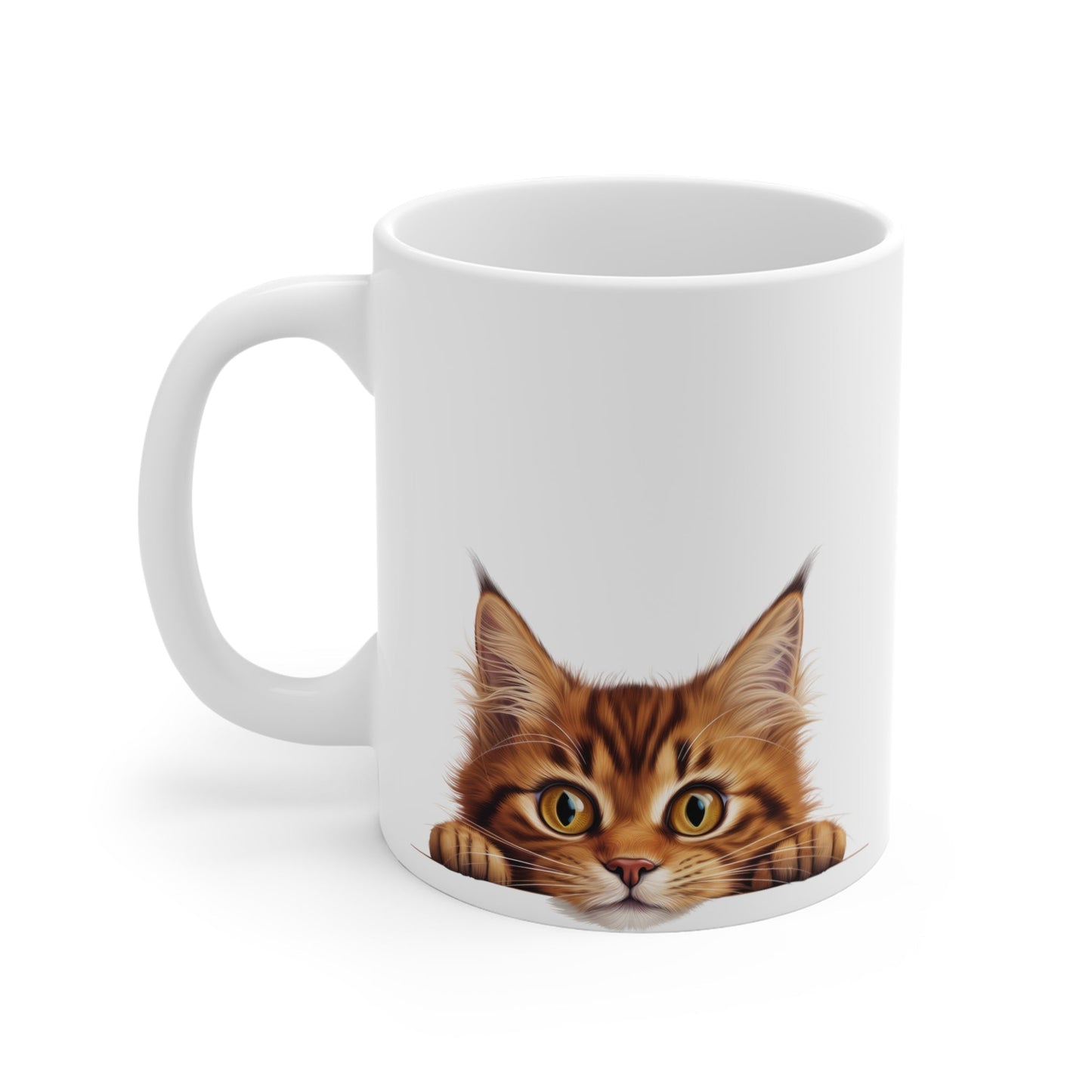 Peeking Cat White Ceramic Mug 11 oz - Somali