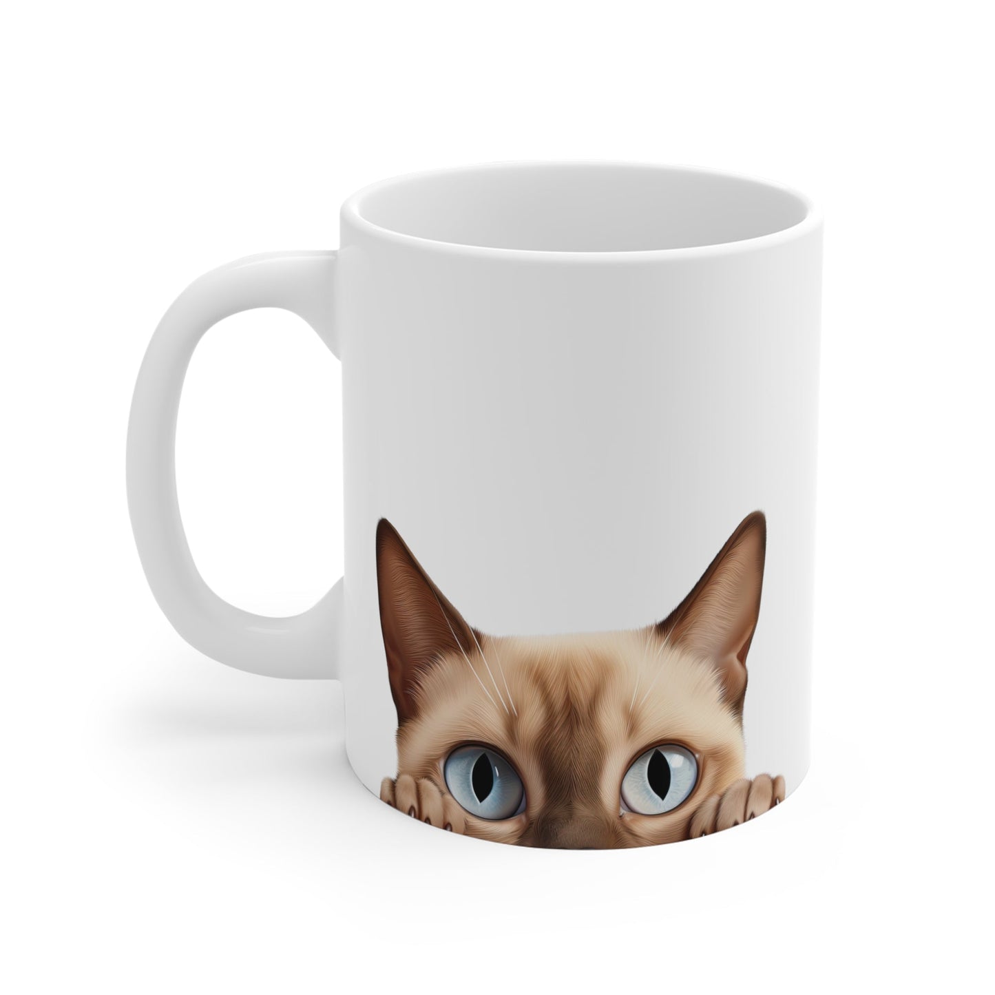 Peeking Cat White Ceramic Mug 11 oz - Tonkinese