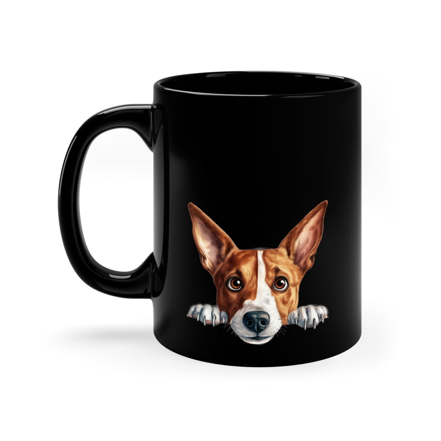 Peeking Dog Black Ceramic Mug 11 oz - Basenji