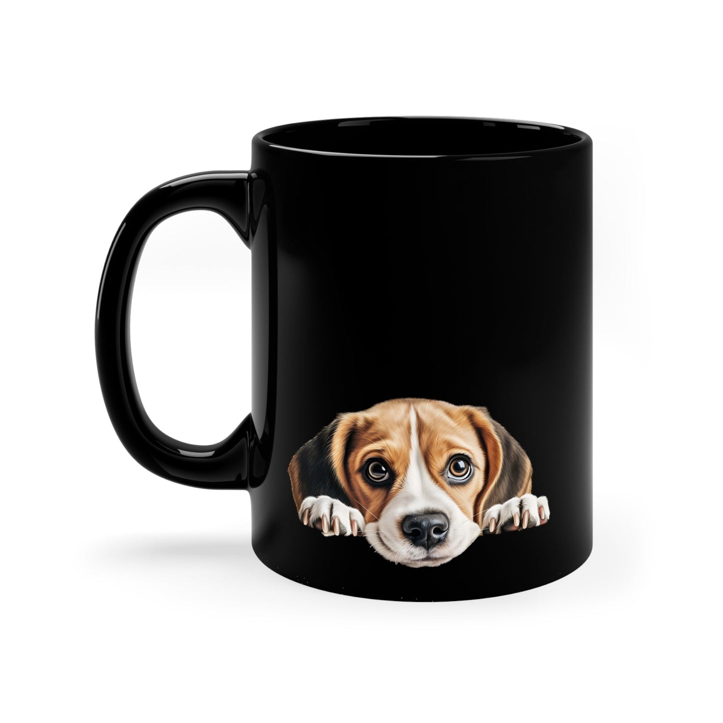 Peeking Dog Black Ceramic Mug 11 oz - Beagle