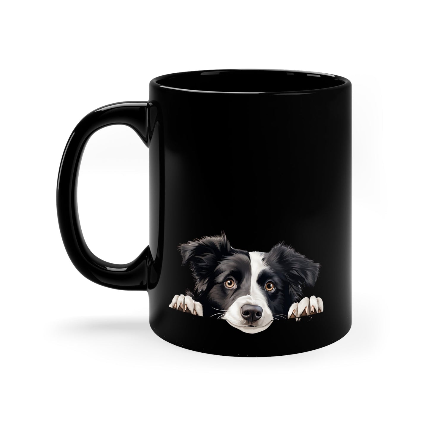 Peeking Dog Black Ceramic Mug 11 oz - Border Collie