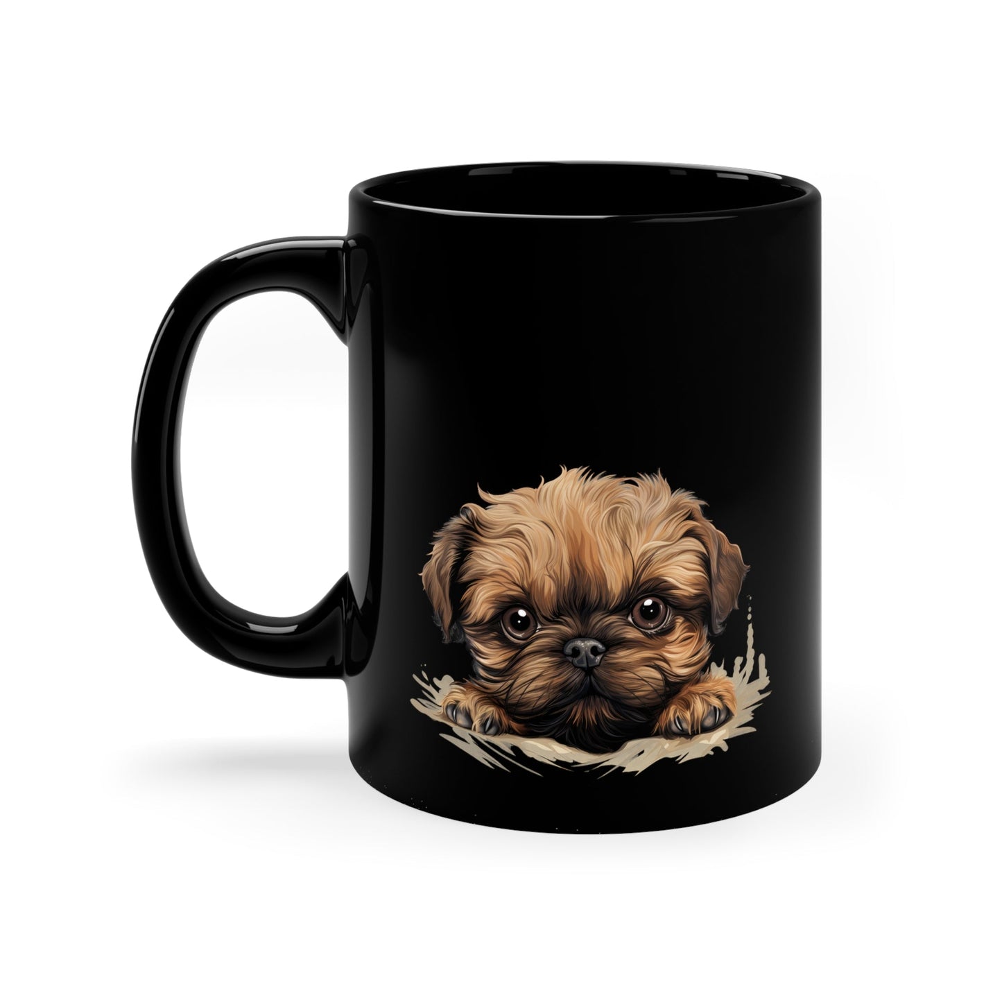 Peeking Dog Black Ceramic Mug 11 oz - Brussels Griffon
