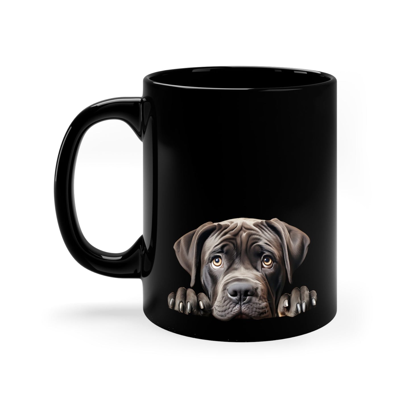 Peeking Dog Black Ceramic Mug 11 oz - Cane Corso