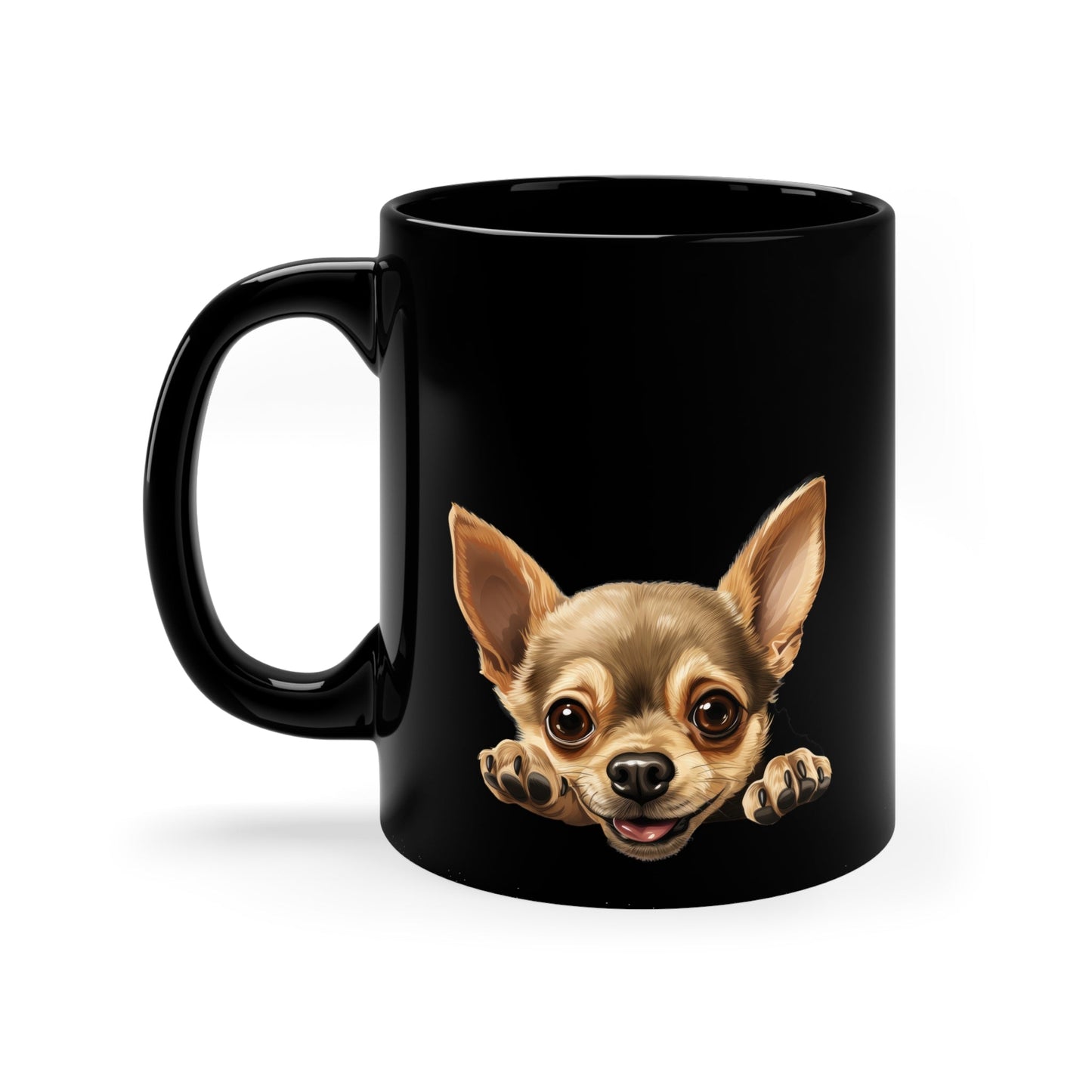 Peeking Dog Black Ceramic Mug 11 oz - Chihuahua
