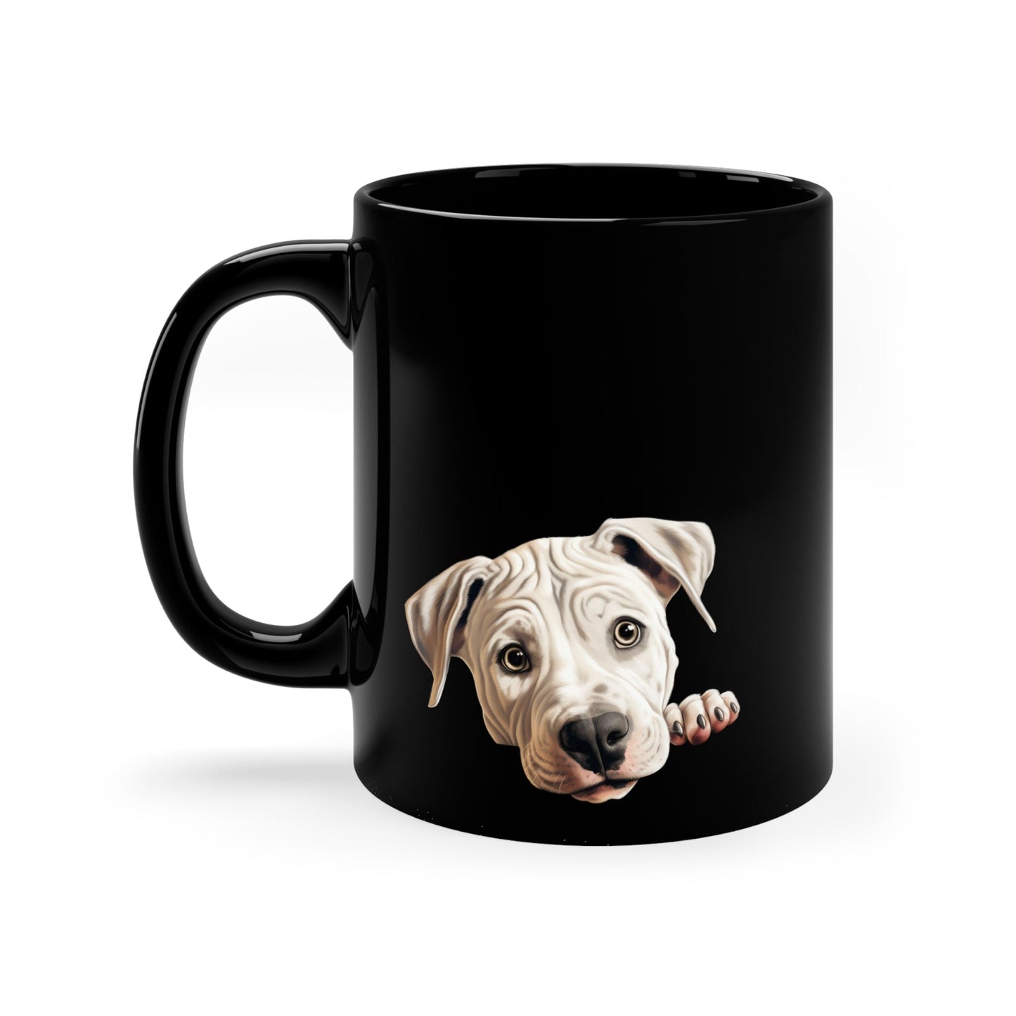 Peeking Dog Black Ceramic Mug 11 oz - Dogo Argentino