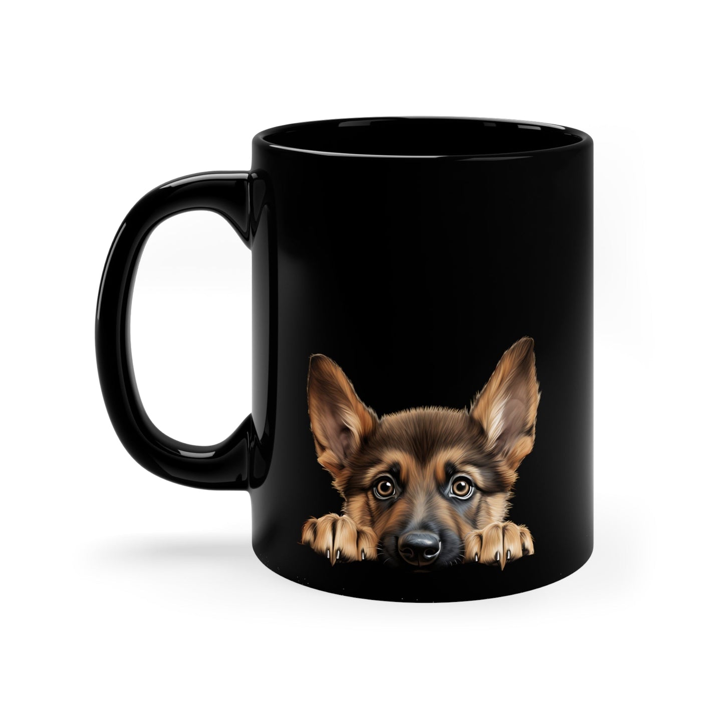 Peeking Dog Black Ceramic Mug 11 oz - German Shepherd