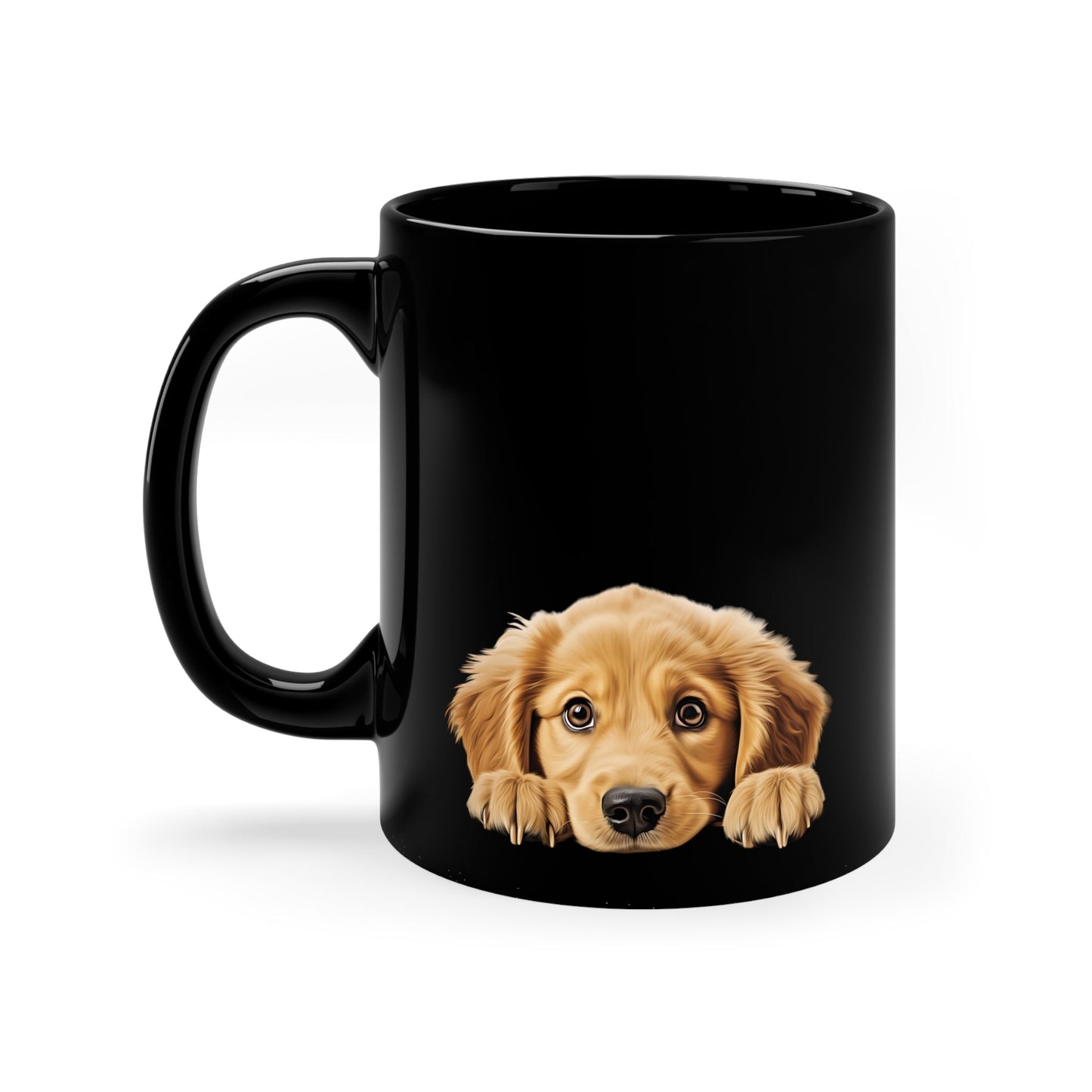 Peeking Dog Black Ceramic Mug 11 oz - Golden Retriever