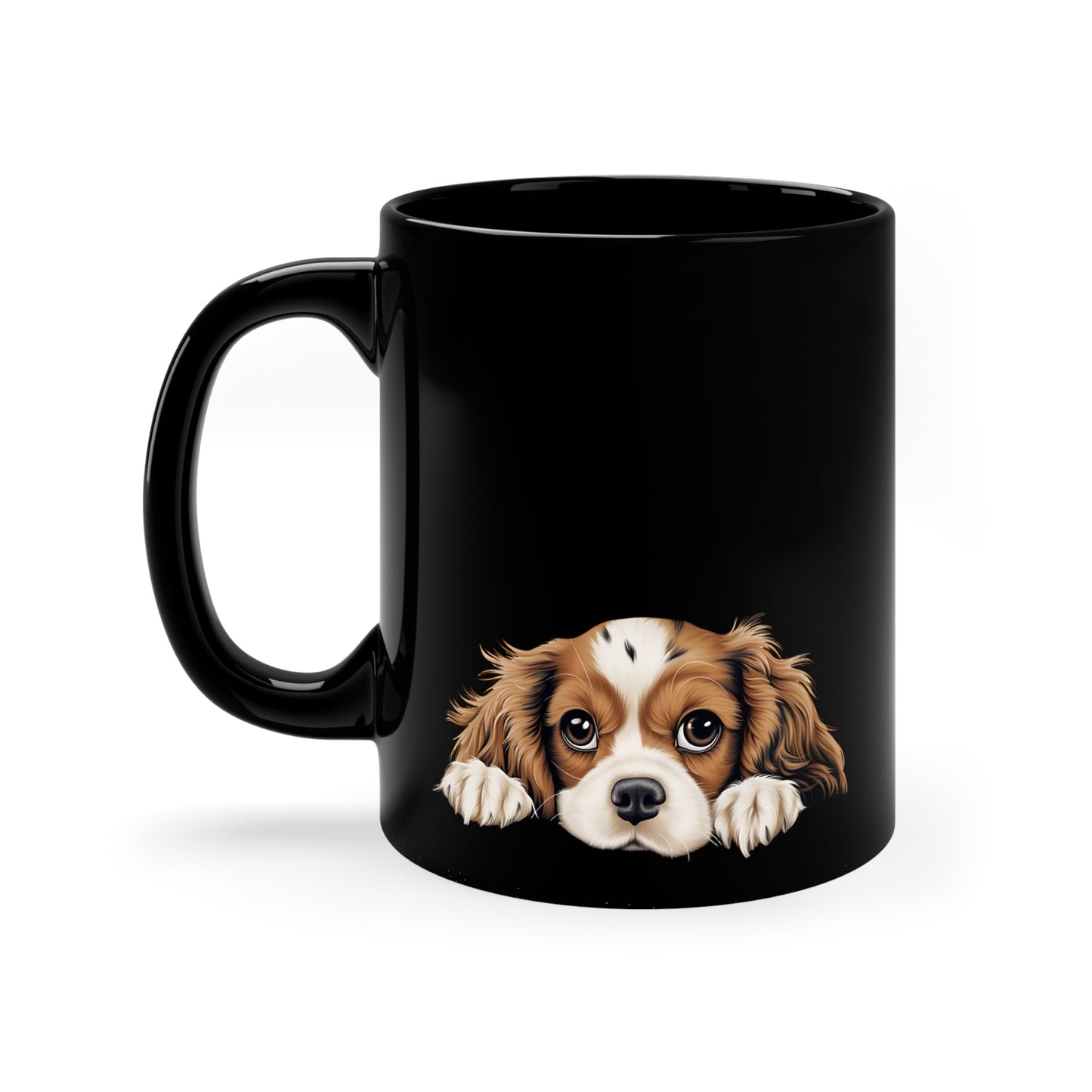 Peeking Dog Black Ceramic Mug 11 oz - King Cavalier Charles Spaniel