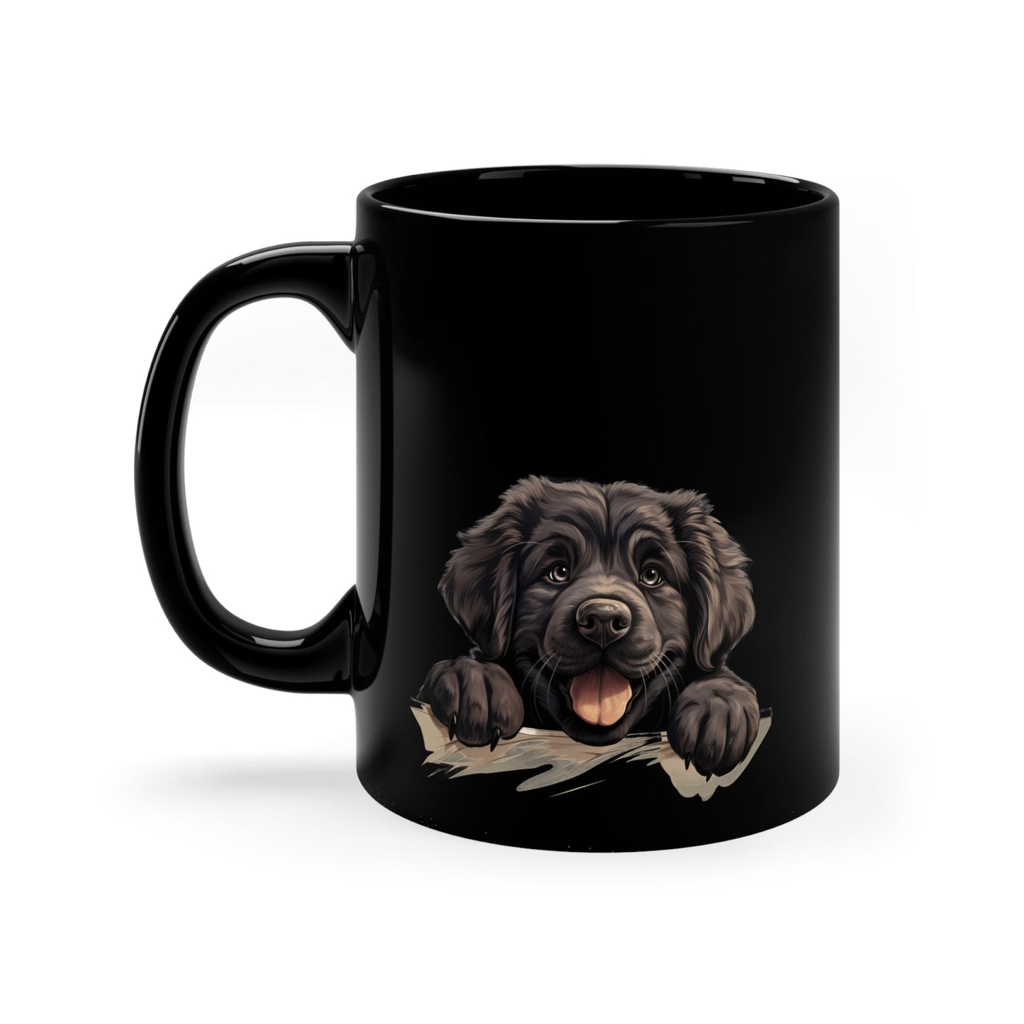 Peeking Dog Black Ceramic Mug 11 oz - Newfoundland Dog