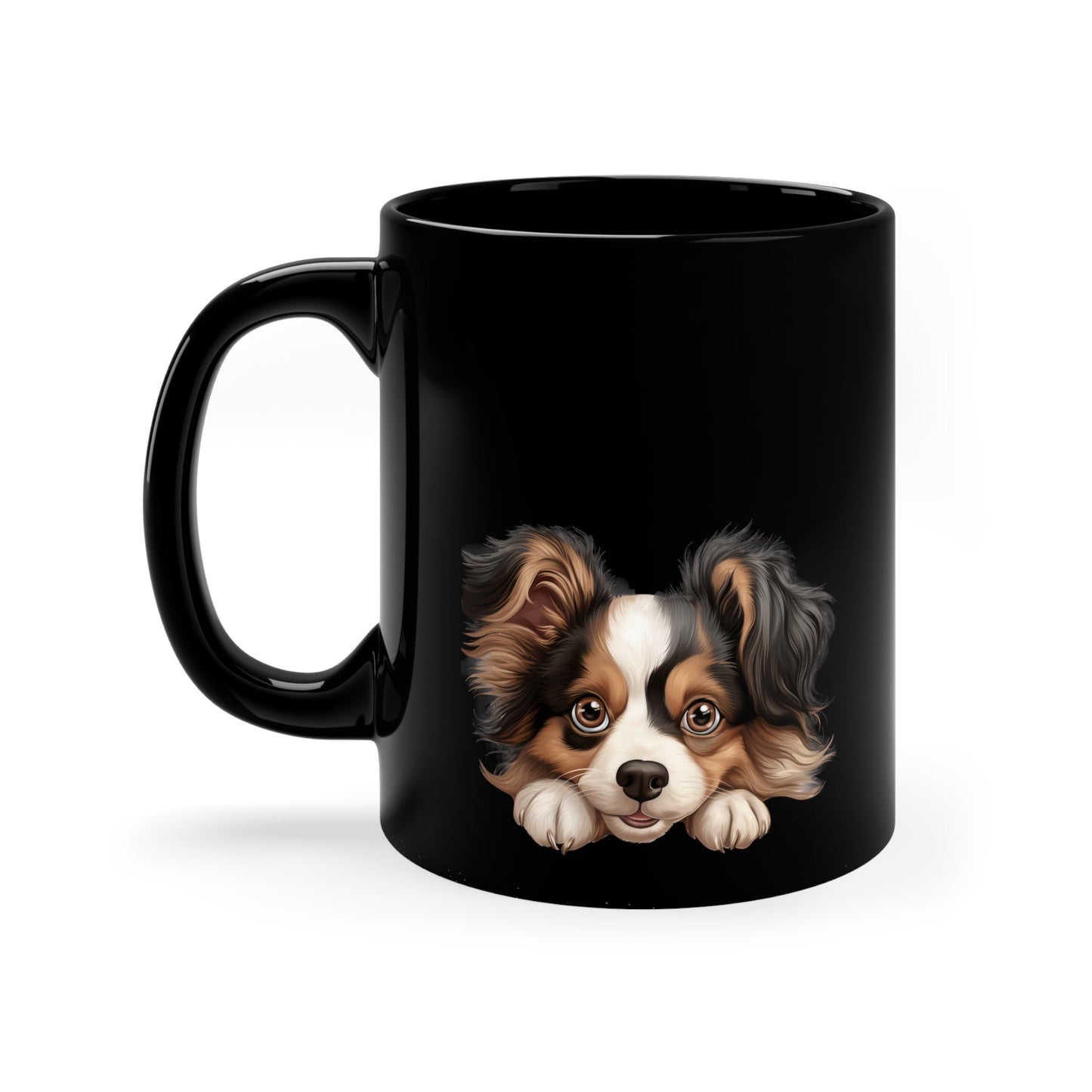 Peeking Dog Black Ceramic Mug 11 oz - Papillon