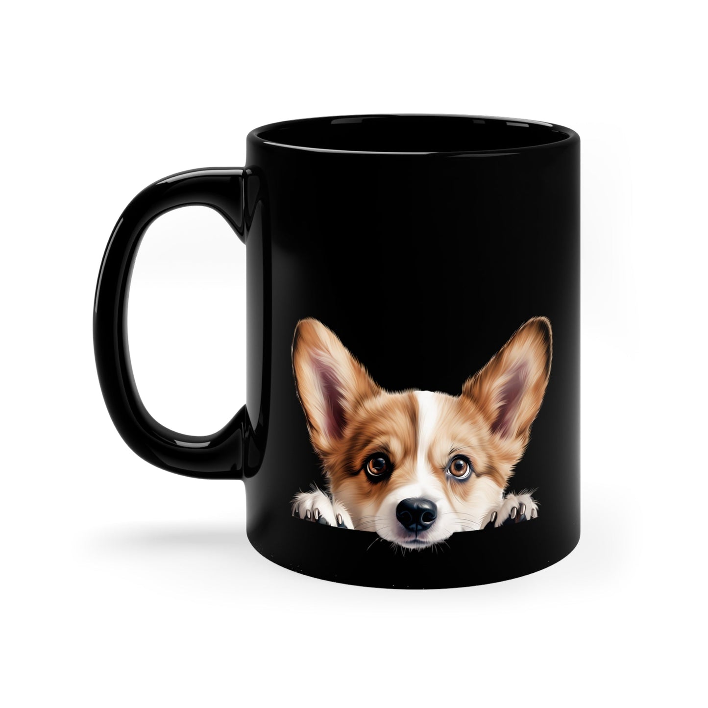 Peeking Dog Black Ceramic Mug 11 oz - Pembroke Welsh Corgi