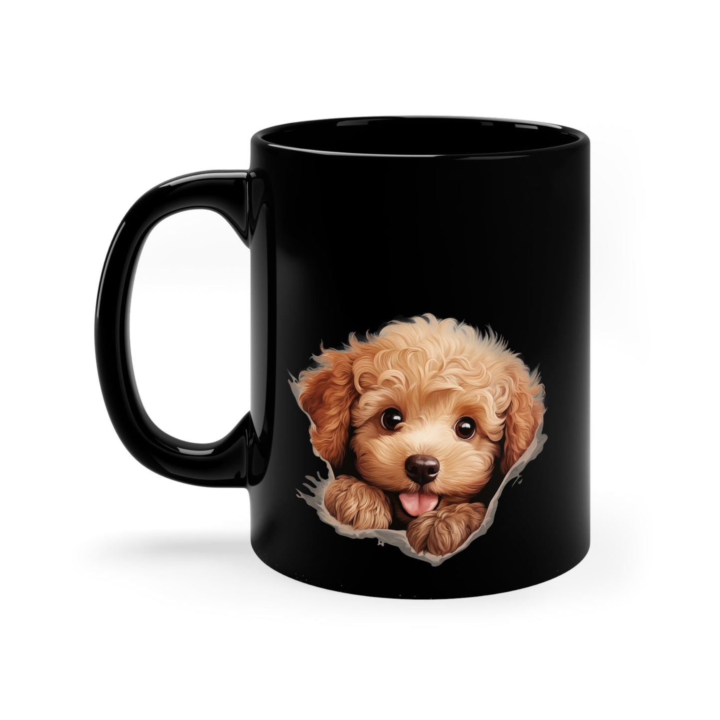 Peeking Dog Black Ceramic Mug 11 oz - Poodle