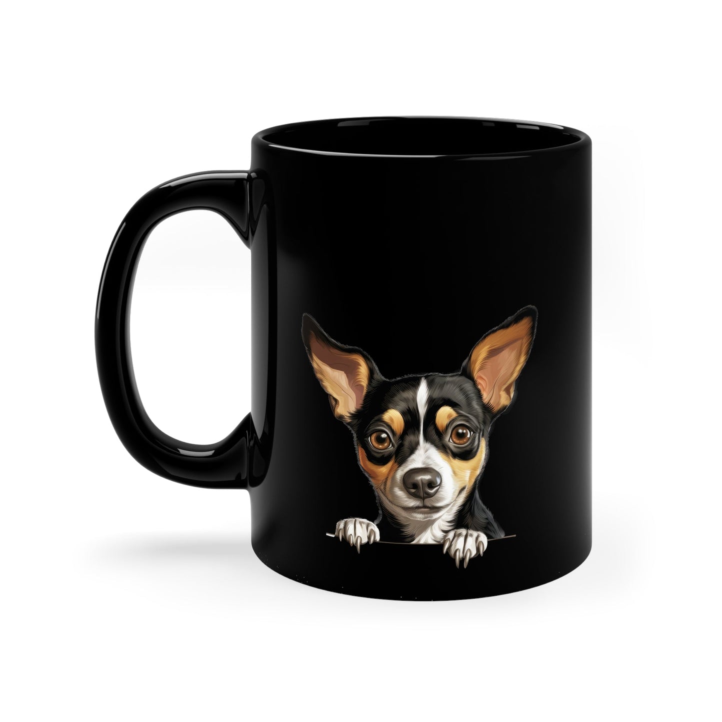 Peeking Dog Black Ceramic Mug 11 oz - Rat Terrier