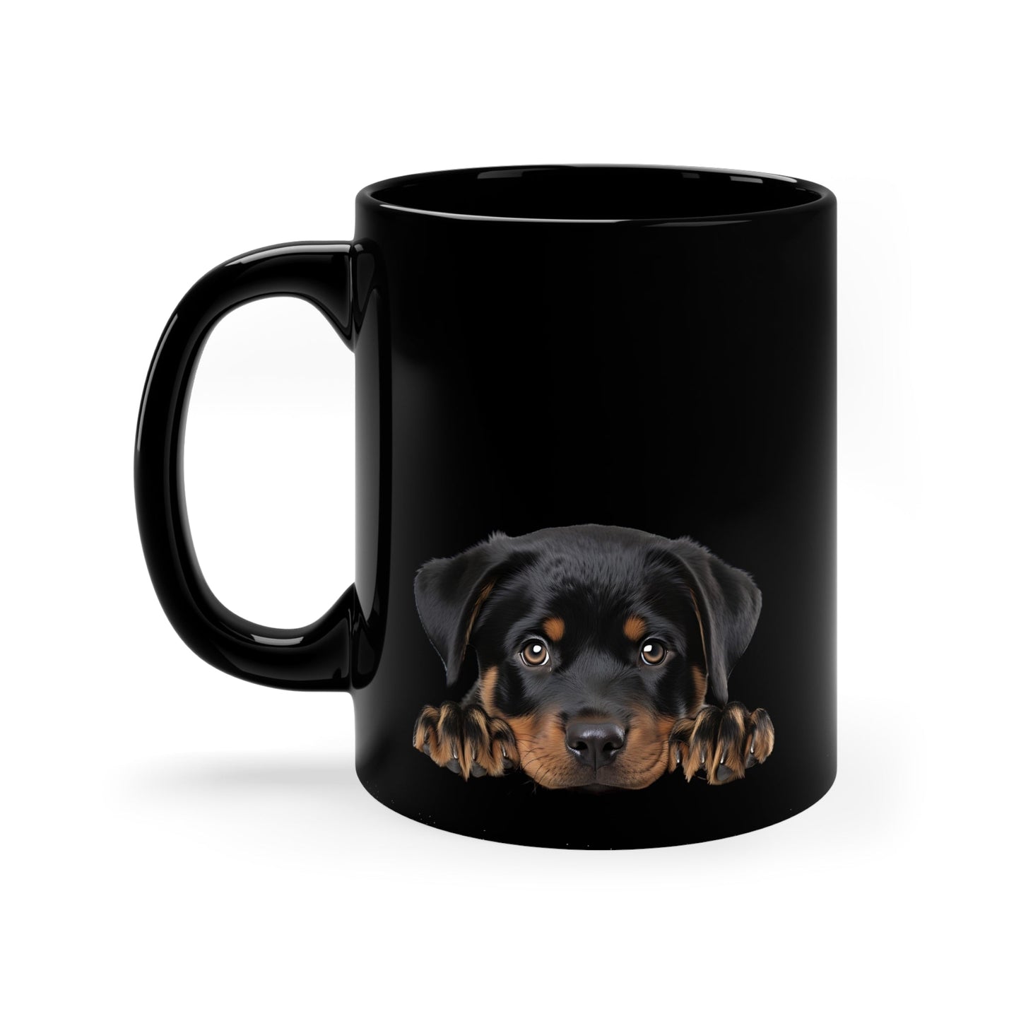 Peeking Dog Black Ceramic Mug 11 oz - Rottweiler
