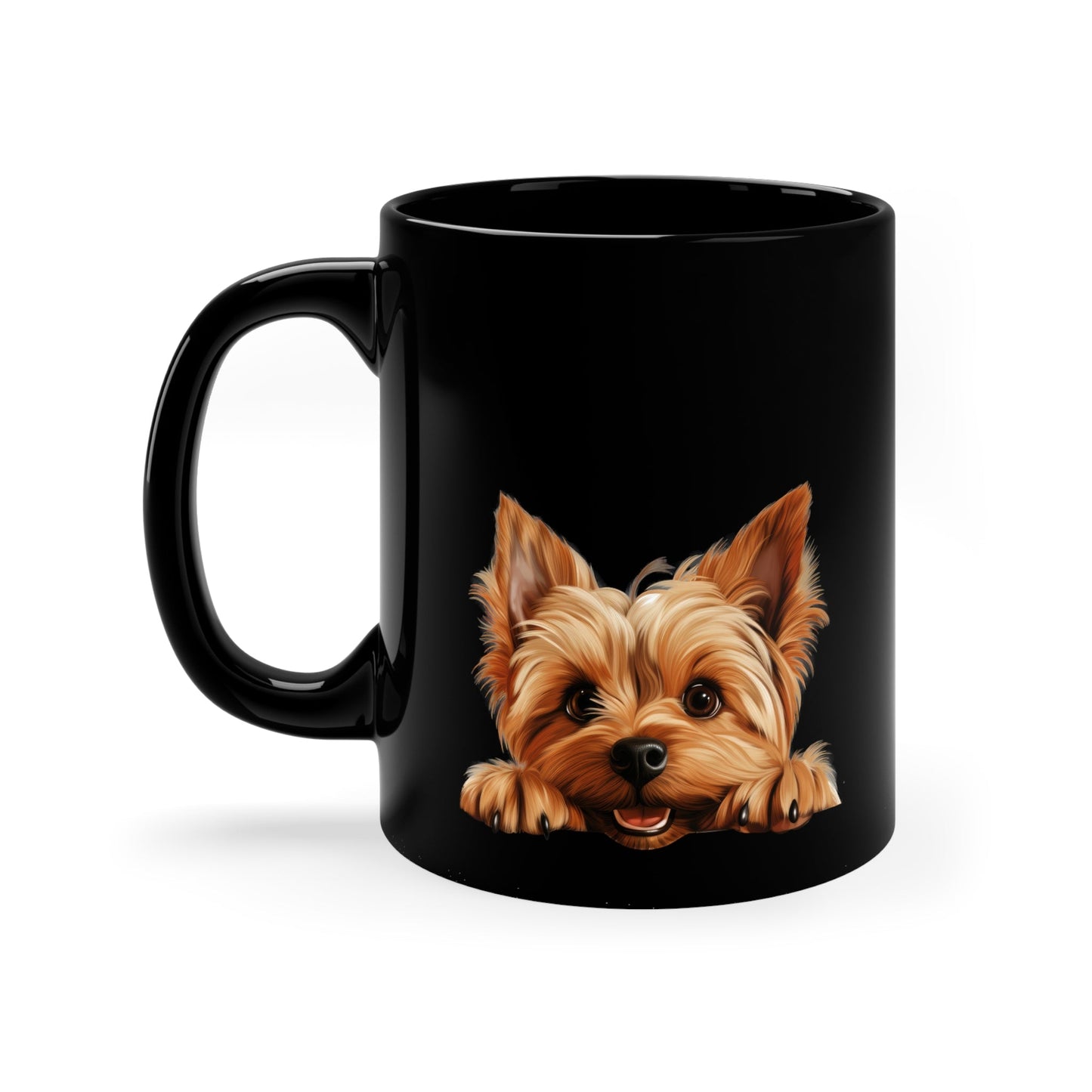 Peeking Dog Black Ceramic Mug 11 oz - Silky Terrier