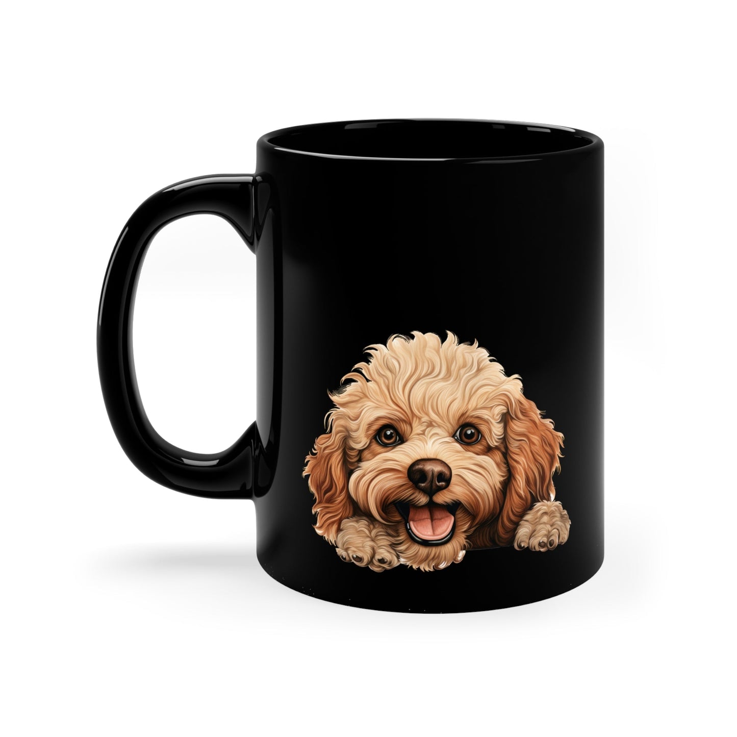 Peeking Dog Black Ceramic Mug 11 oz - Toy Poodle