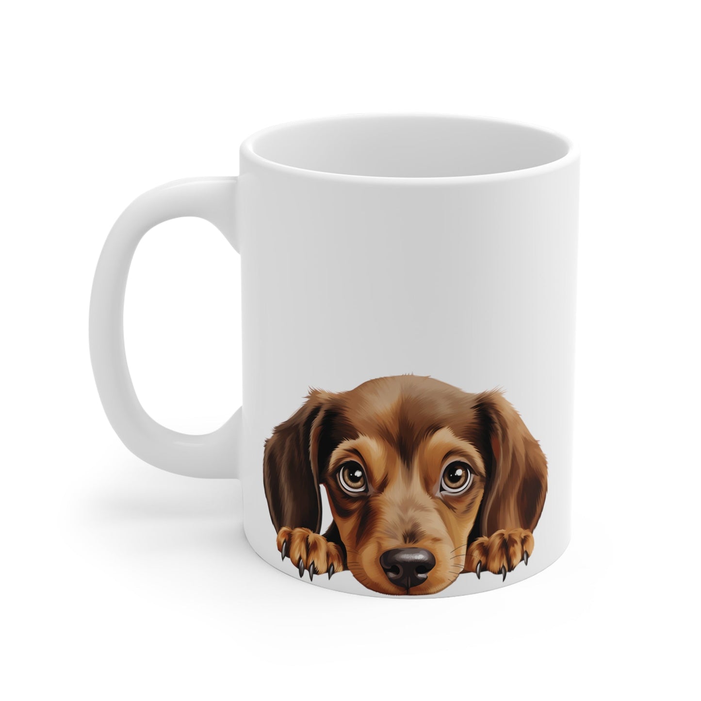 Peeking Dog White Ceramic Mug 11 oz - Dachshund