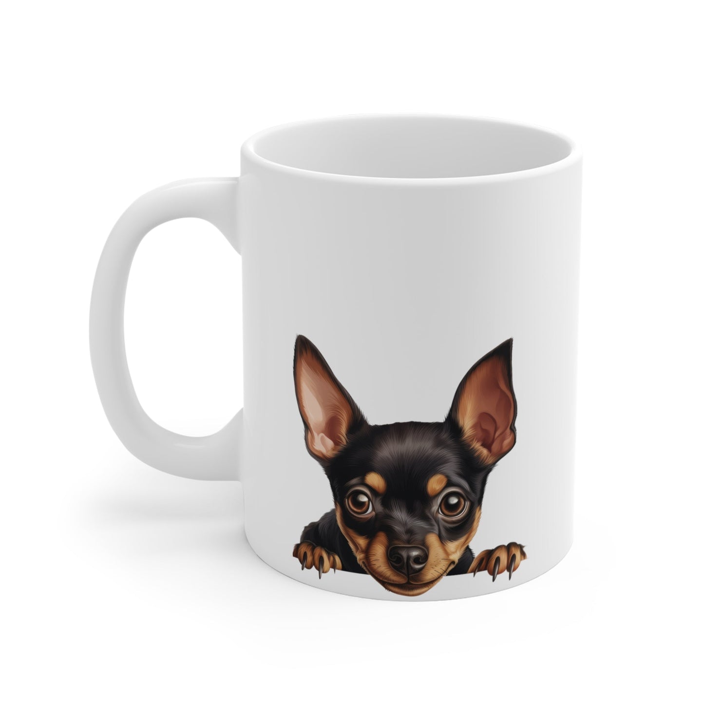 Peeking Dog White Ceramic Mug 11 oz - Miniature Pinscher