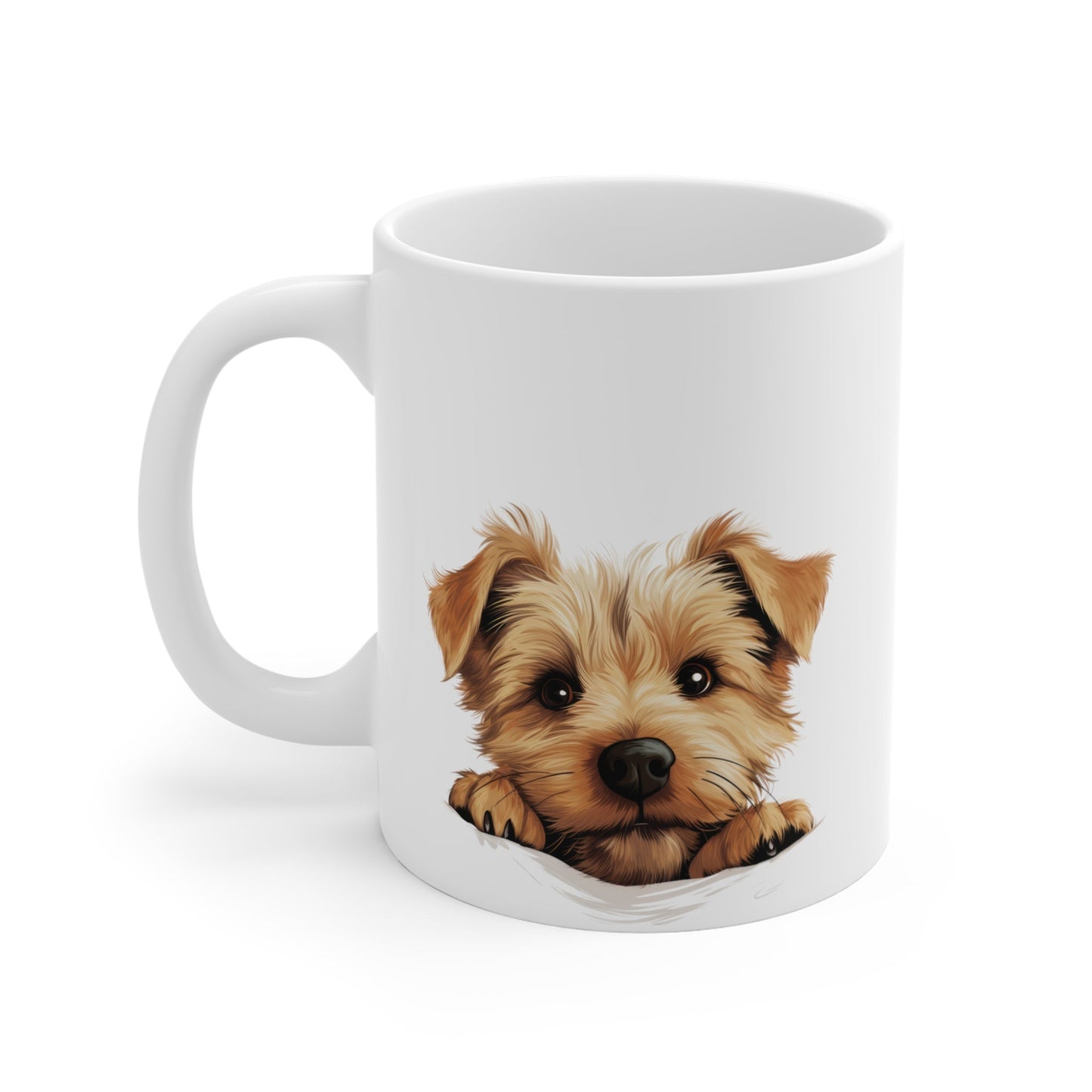 Peeking Dog White Ceramic Mug 11 oz - Norfolk Terrier