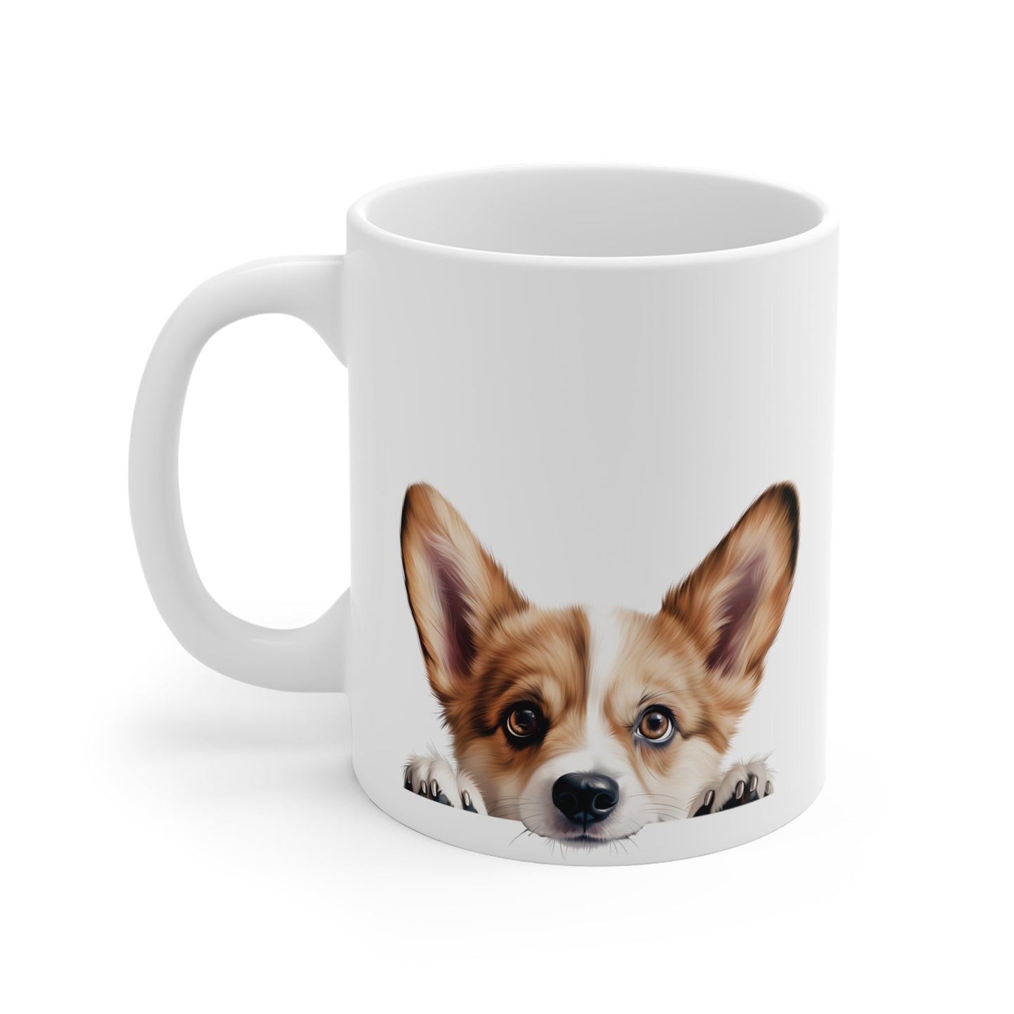 Peeking Dog White Ceramic Mug 11 oz - Pembroke Welsh Corgi