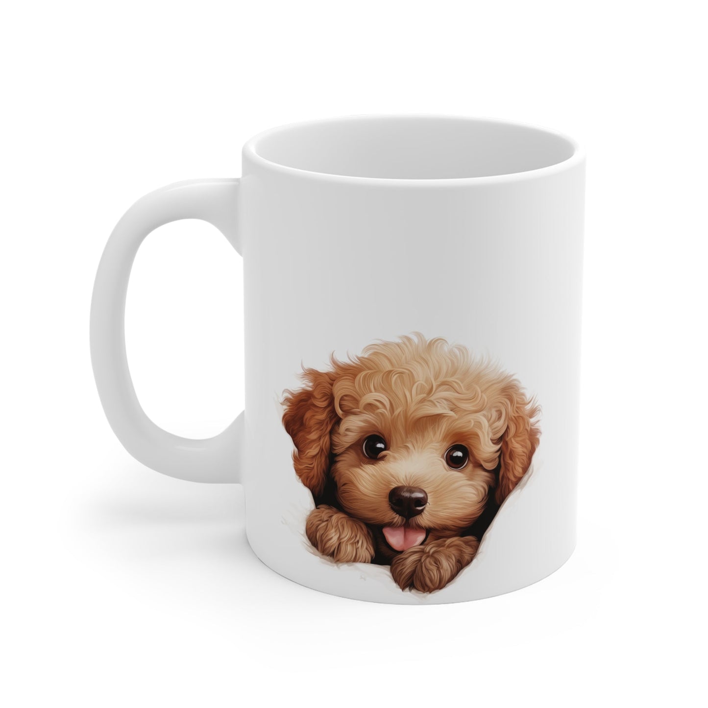 Peeking Dog White Ceramic Mug 11 oz - Poodle