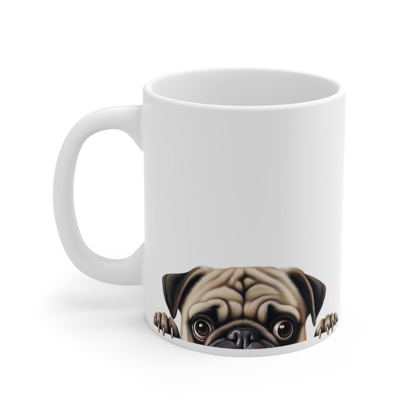 Peeking Dog White Ceramic Mug 11 oz - Pug