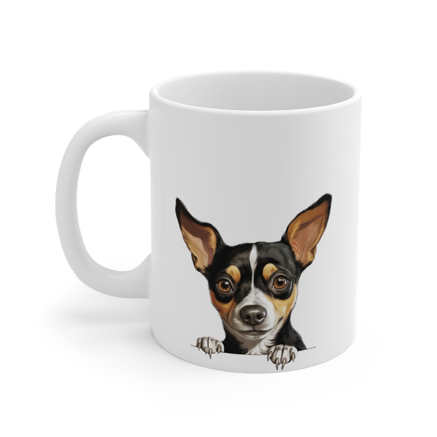 Peeking Dog White Ceramic Mug 11 oz - Rat Terrier