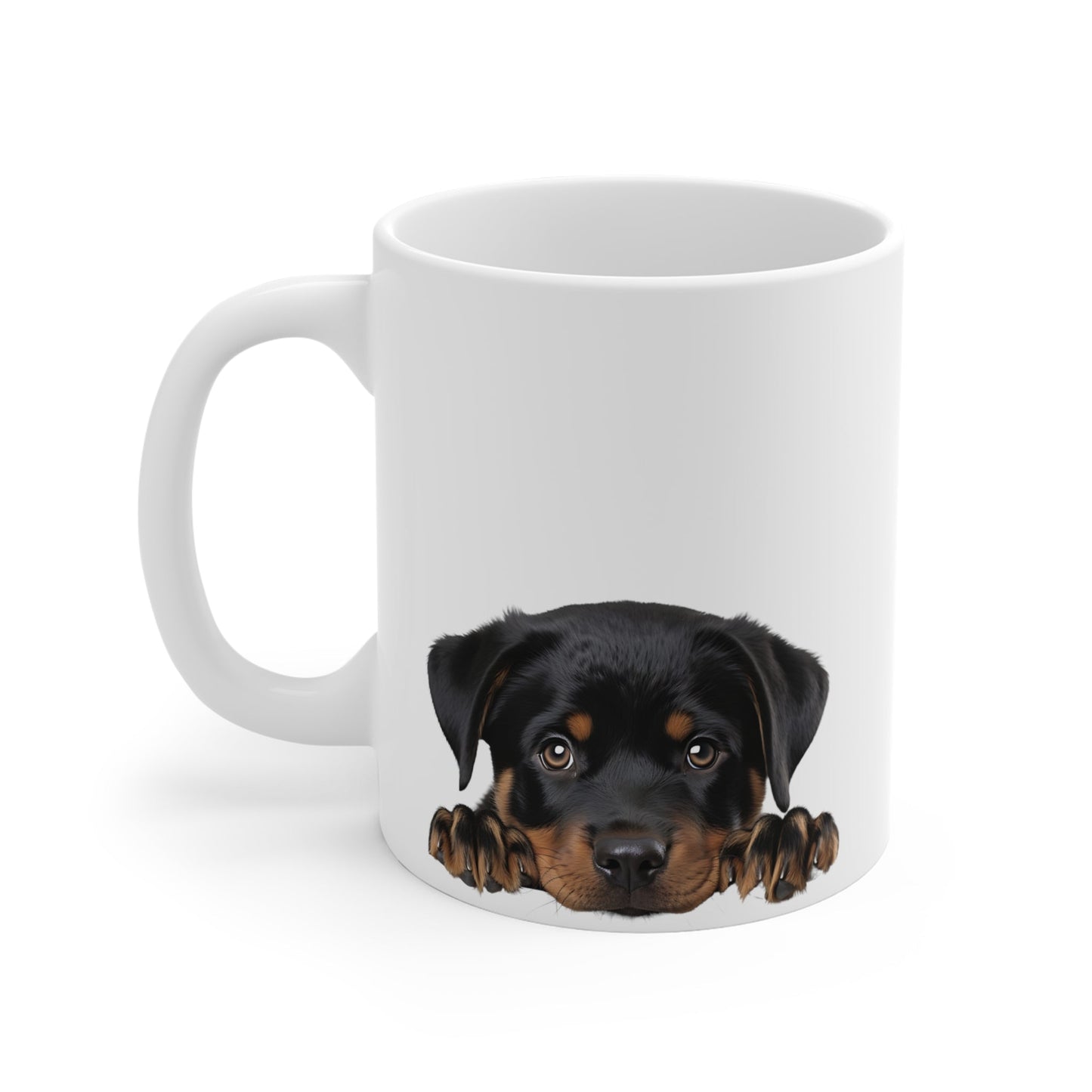 Peeking Dog White Ceramic Mug 11 oz - Rottweiler