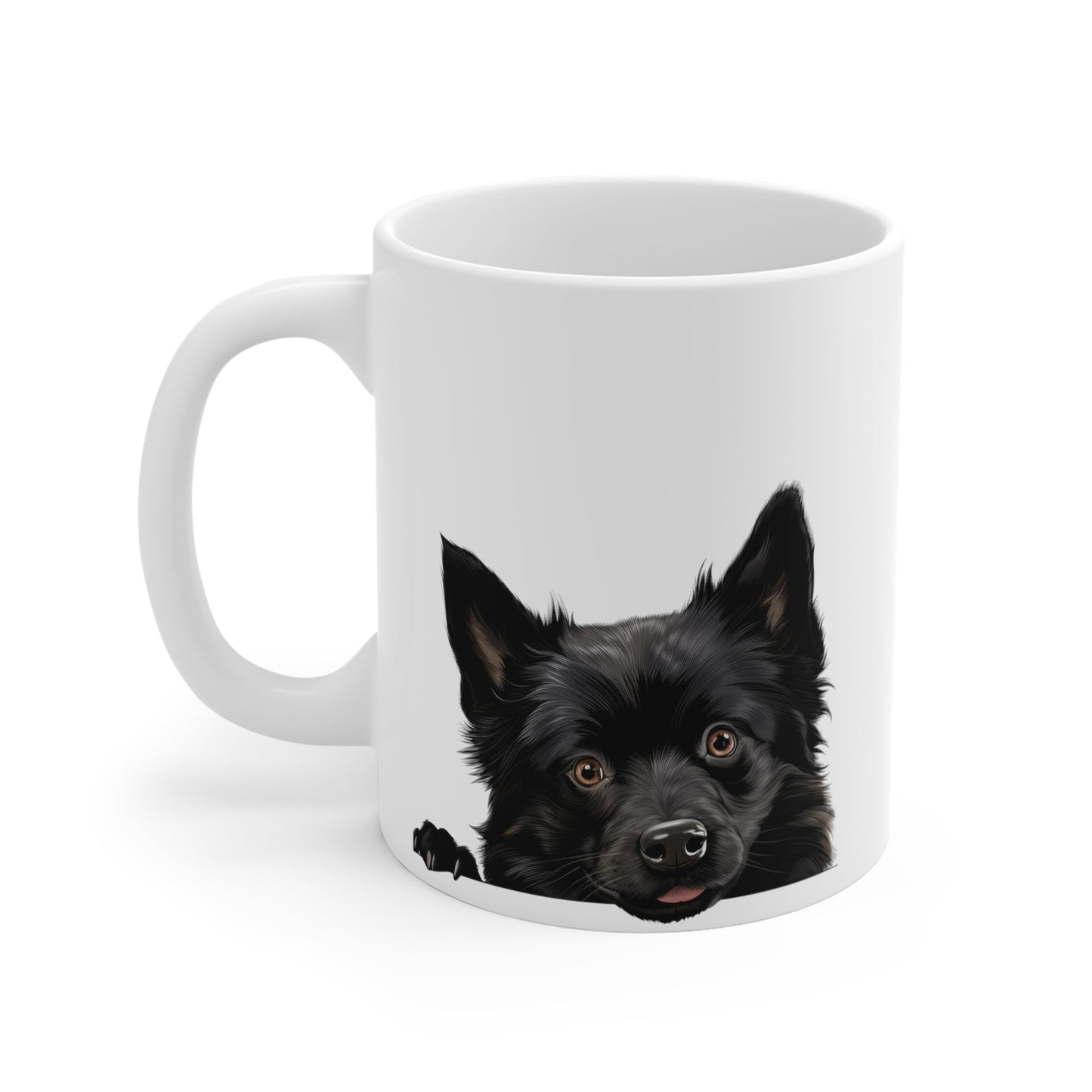 Peeking Dog White Ceramic Mug 11 oz - Schipperke